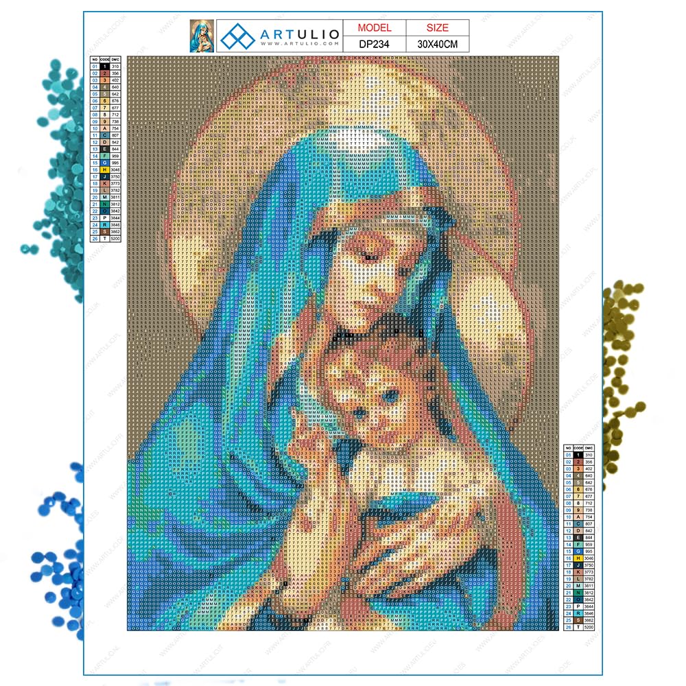 Kit Completo Diamond Painting 5D – Madonna Bambino 10x20cm, Hobby Creativo Fai Da Te Per Decorazione Parete