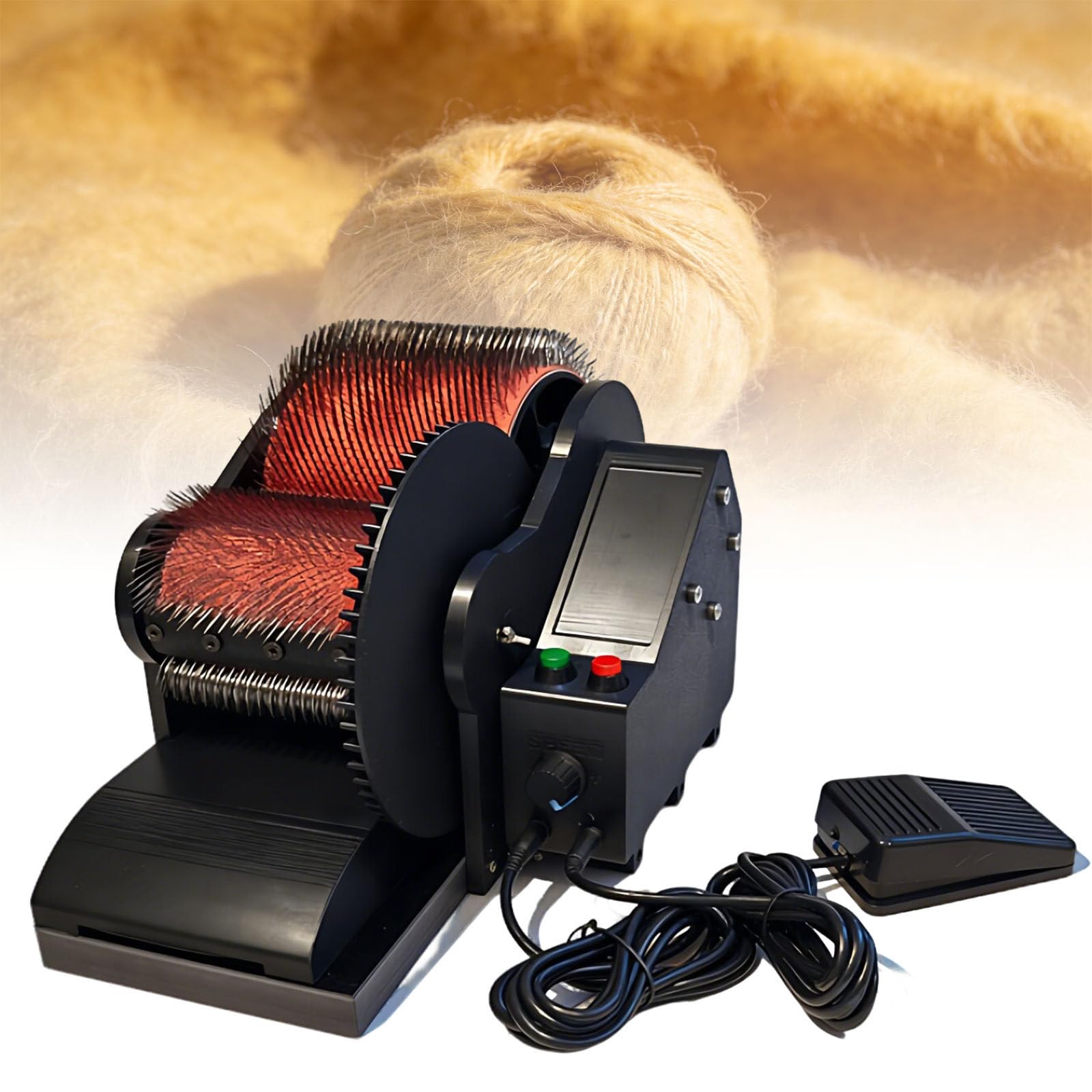 Ymnogjie Multicolor 56 Rpm Wool Felt Drum Carder,Electric Carding Machine,Remove Fiber Impurities,Fast Color Mixing Combing Spinning,Wool Blending Wheel,External Switch Compatible For Wool Combing