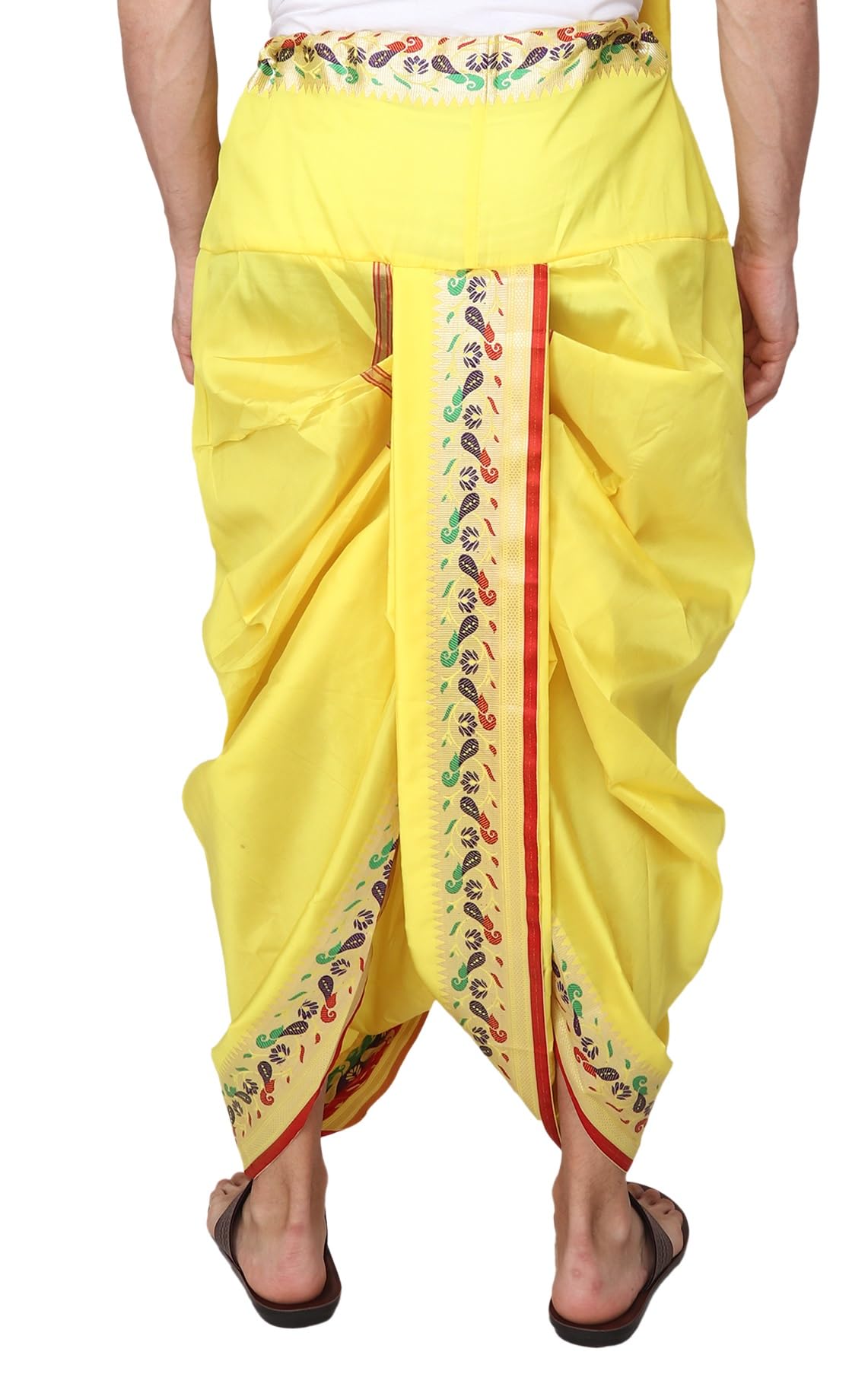 rameshwaram fabrics Men's Readymade Elastic Cotton Silk Paithani Style Dhoti For Men, Ready-To-Wear-Dhoti-picture-26