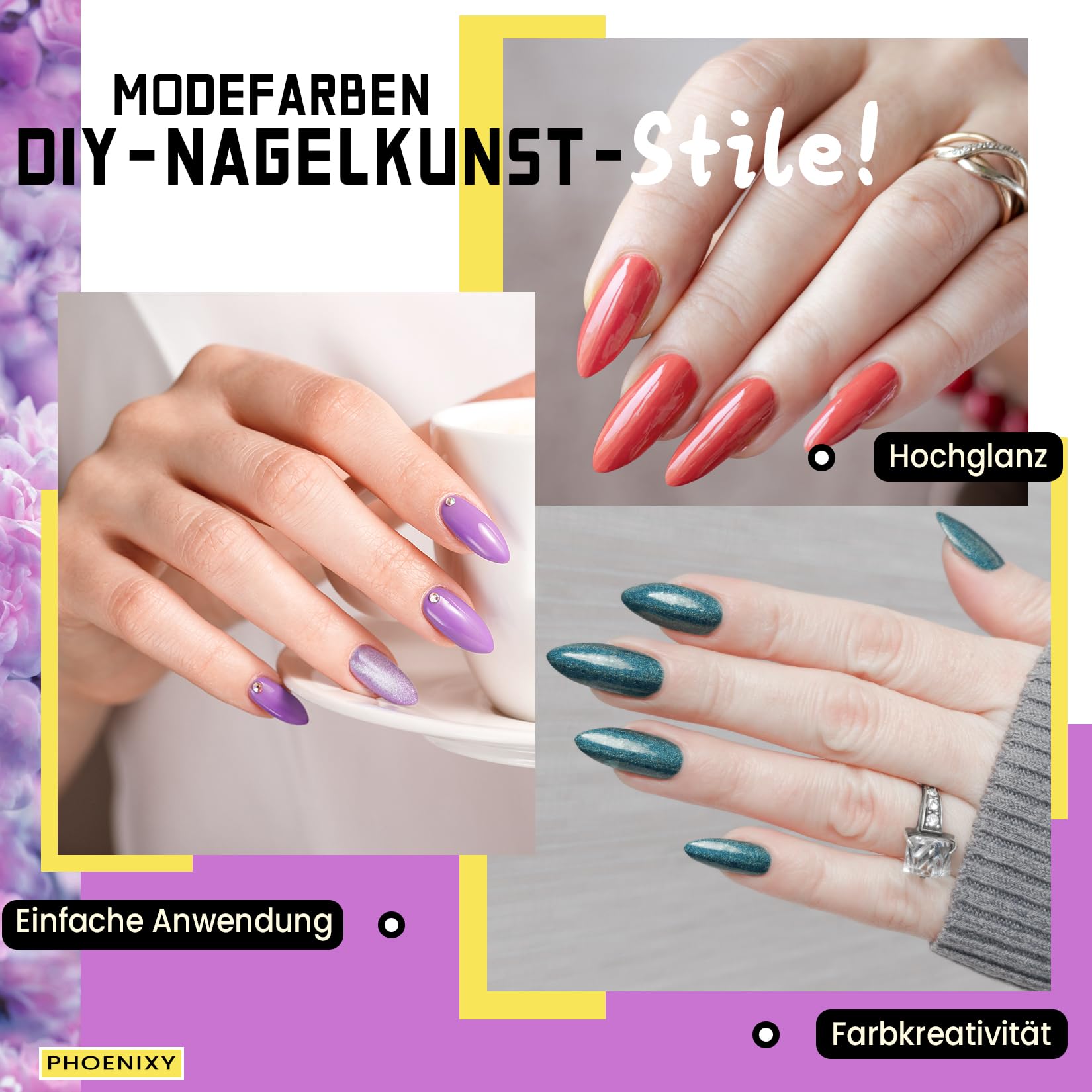 Phoenixy UV Nagellack Set, 54 Farben Gellack mit Base, Top, Matt & Glitzer Coat, Rosa Blau Lila Gel Nagellack UV, Nageldesign für Zuhause, Geschenk für Frauen