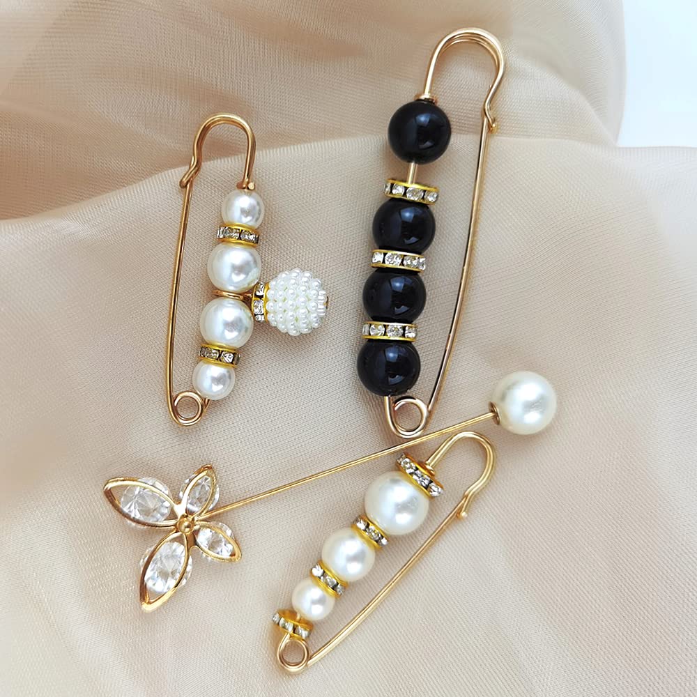 Broche de Perlas 4 Piezas Broche de Mujer Imitación Imperdibles para Suéteres Camisas