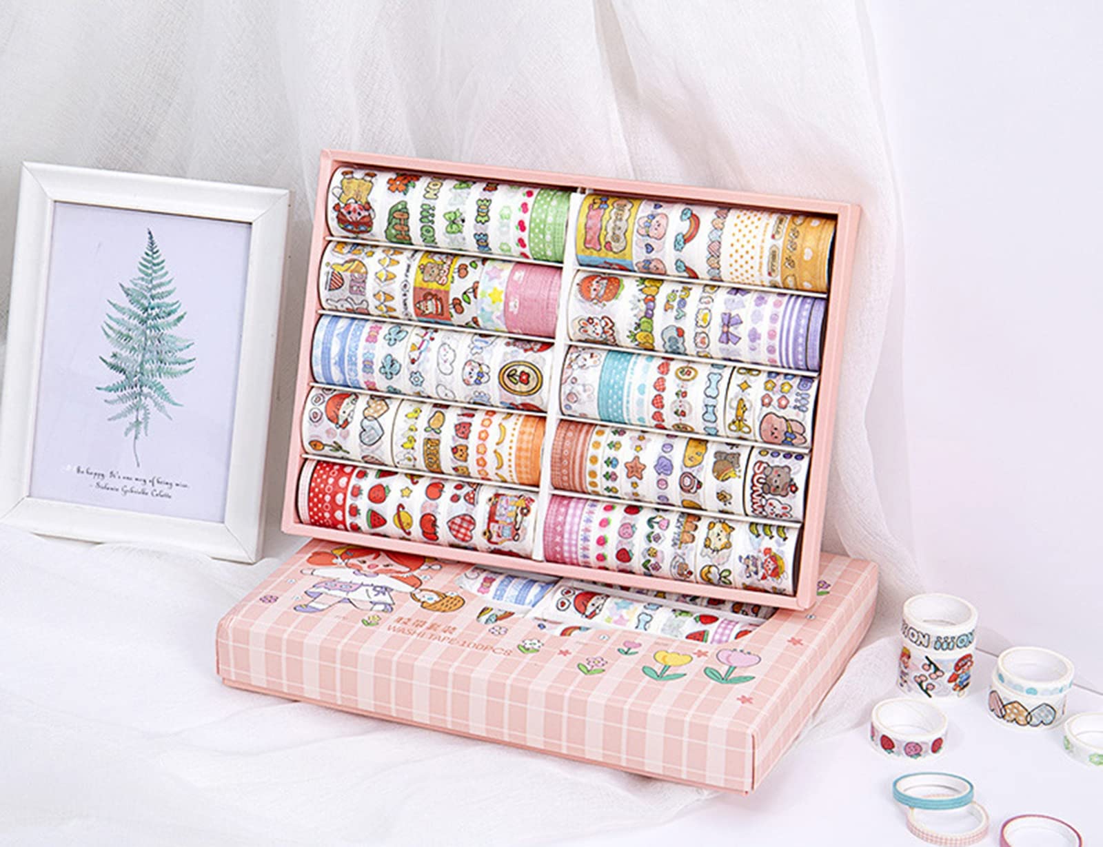 Washi Tape, 100 Rollos De Cinta Adhesiva Decorativa Washi Tape, para DIY Manualidades, Revistas, Planificadores, Tarjetas, Scrapbook,Calendario, Diario De La Biblia Y Envoltura De Regalos,A