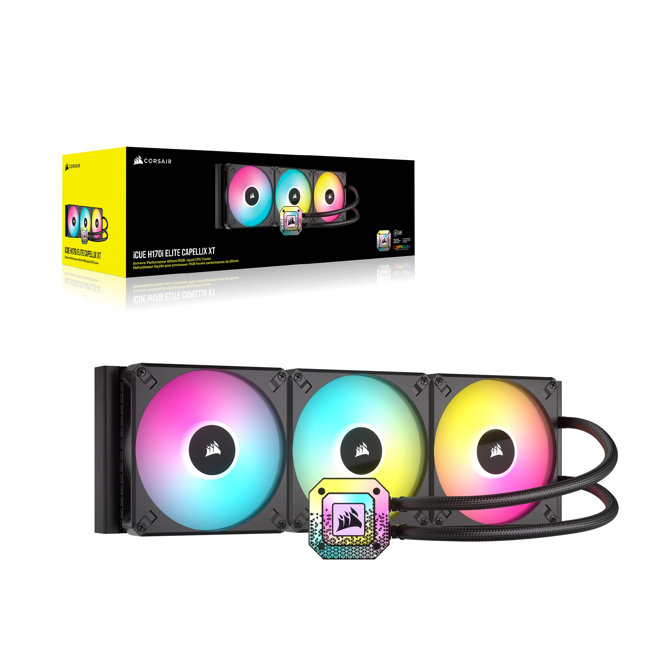 Corsair iCUE H170i ELITE CAPELLIX XT Dissipatore a Liquido per CPU - Tre Ventole AF140 RGB ELITE - Radiatore di 420 mm - Intel® LGA 1700, 1200, 115X, 2066, AMD® AM5, AM4 - Nero