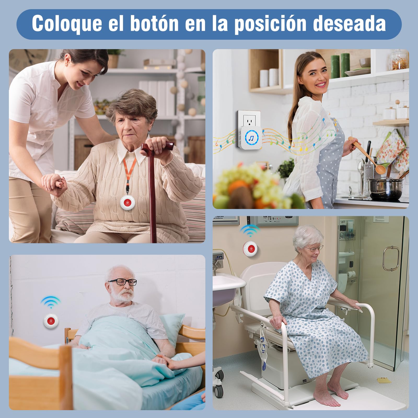 Chunhee Alarma Móvil Inalámbrica Botón de Emergencia Ancianos Emergencia Enfermería Timbre 55 Tonos150M Rango de Recepción Botón Emergencia para Ancianos Adecuado para Ancianos/Pacientes/Embarazada