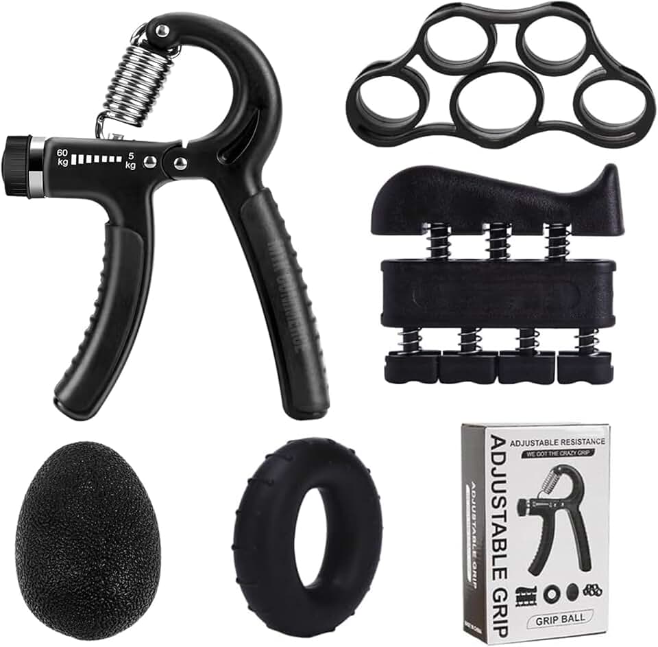 Hand Grip Kit de 5 em 1 Fortalecimento de Mãos Ajustável 5 a 60 kg, Ideal para Reabilitação e Fisioterapia para Artrite, Tendinite e Treino Esportivo