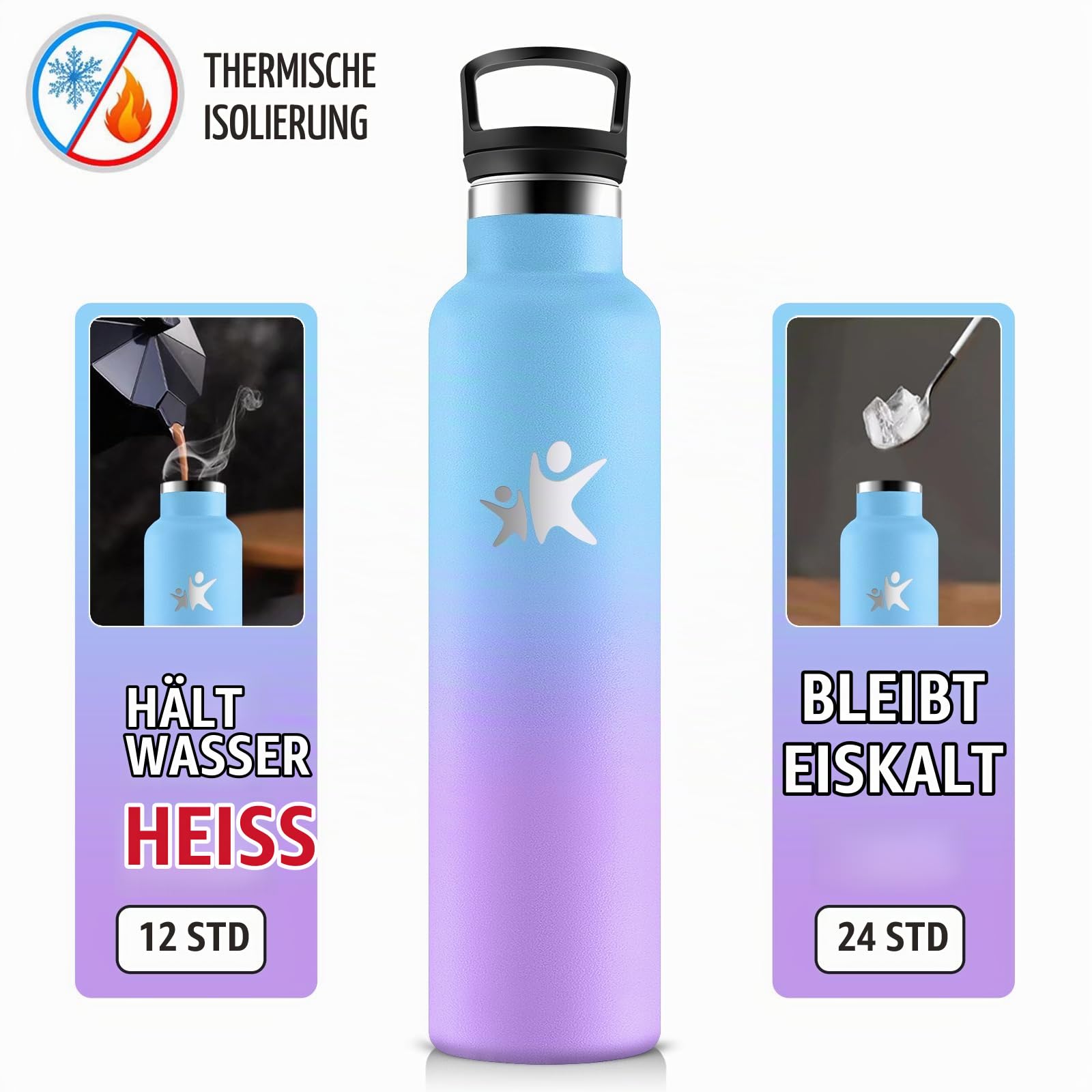 KollyKolla Thermosflasche 1L, Wasserflasche Kohlensäure Geeignet, Trinkflasche Edelstahl mit Strohhalm, Isolierflasche Auslaufsicher… – Ansicht 3