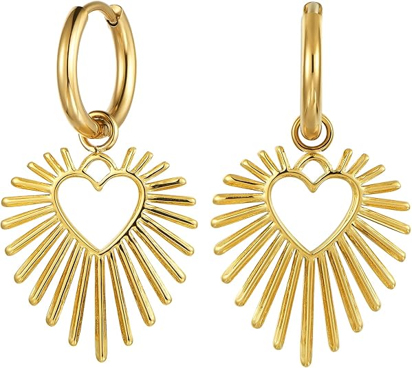 Heart Earrings For Women, Gold Heart Dangle Earrings for Women Trendy, Thick 14K Gold Plated Drop Earrings, Sparkling Dainty Earring For Women