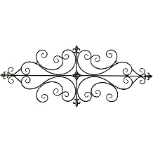 Sintosin Vintage Wrought Iron Wall Decor 45" x 18", Hanging Distressed Finish Fleur De Lis Scroll Metal Wall Art Decor, Farmhouse Black and Gold Home Decorations for Living Room Hallway Bedroom