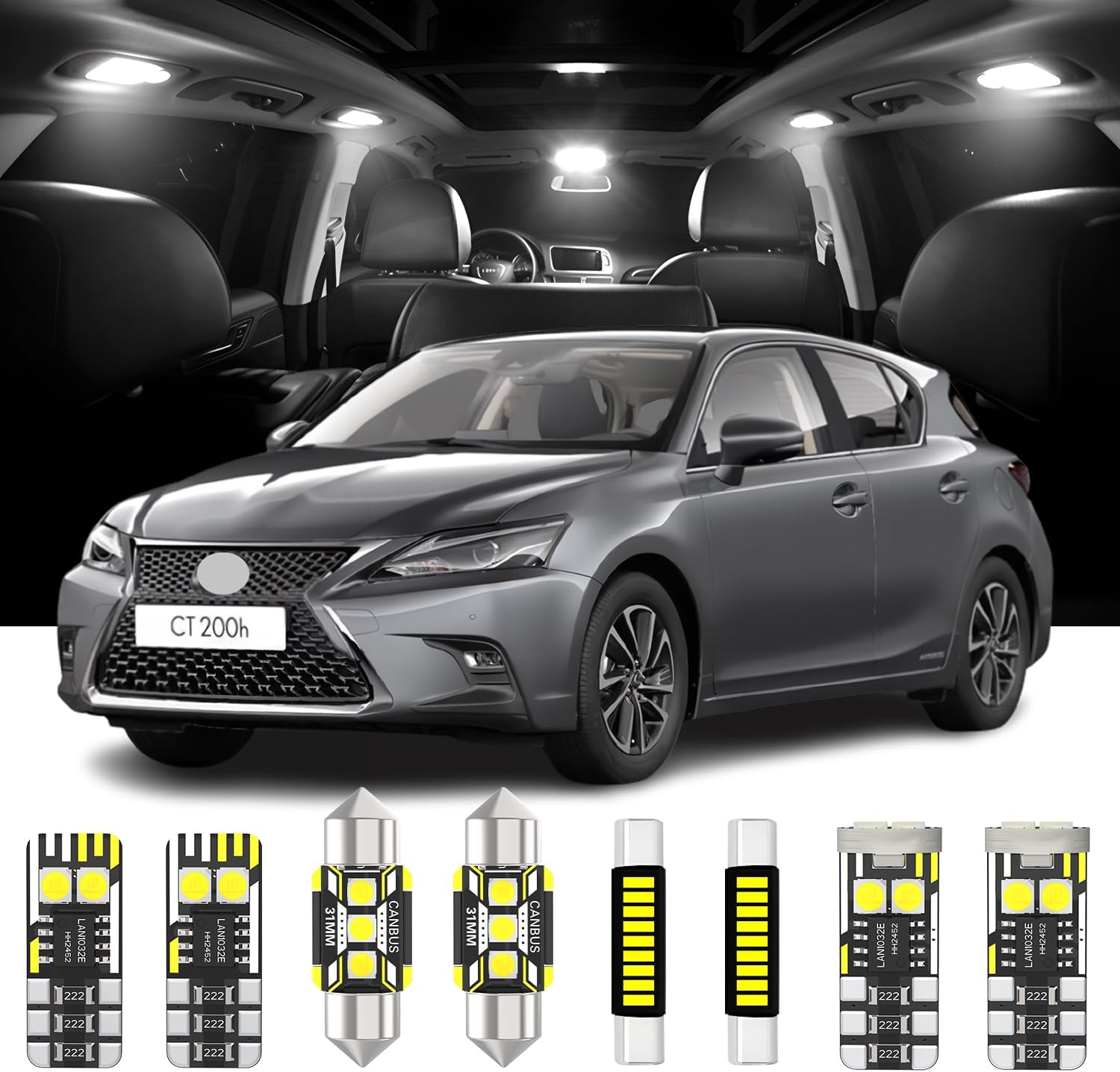 12 Pieces Interior LED Lights Replacement for Lexus CT200h 2011-2020 White LED Interior Bulb with Install Tool