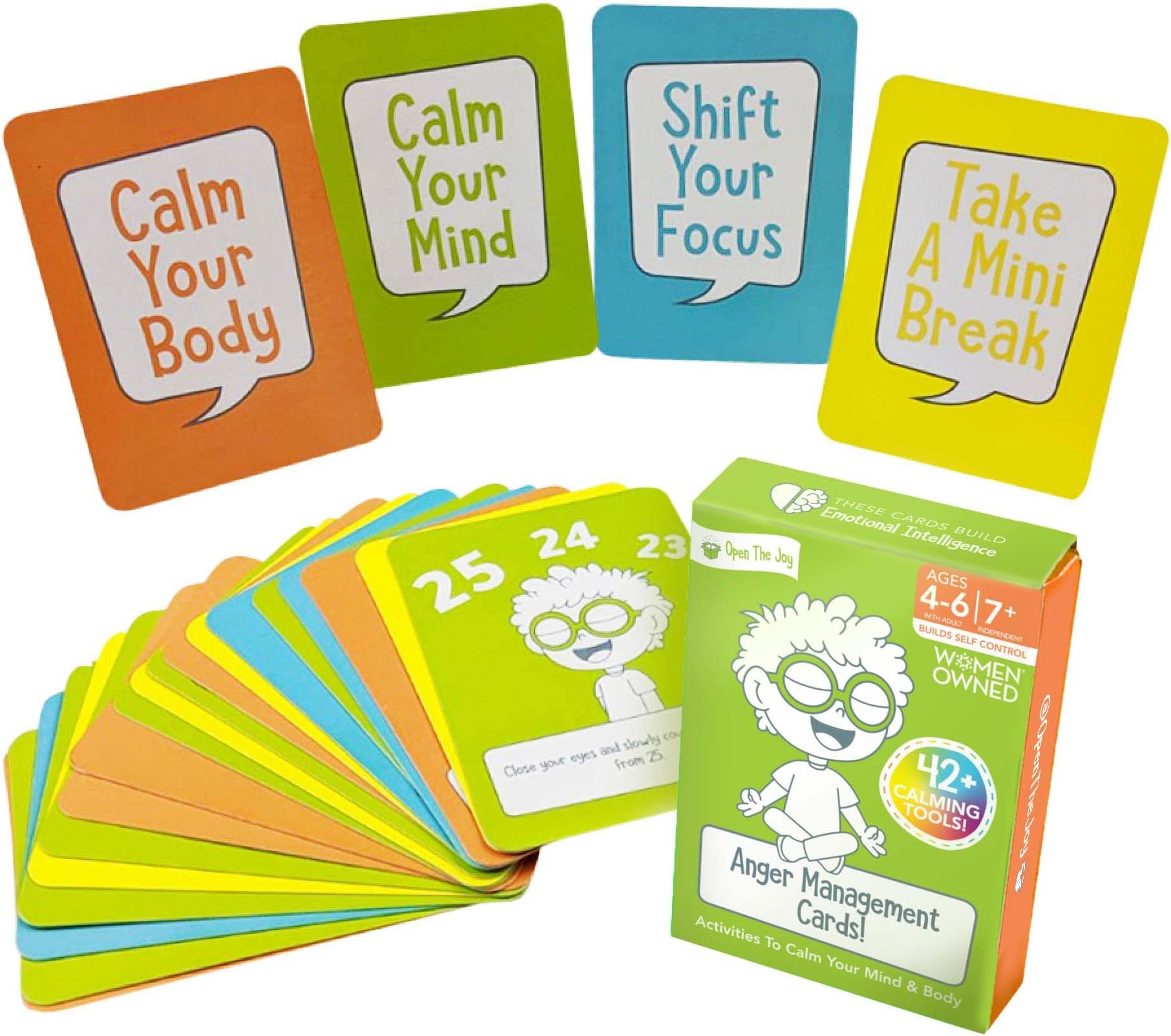 Open The Joy Anger Management Cards for Kids - Control Feelings with a Fun Card Game, 42+ Prompt Cards to Boost Emotional Intelligence - Ages 4+