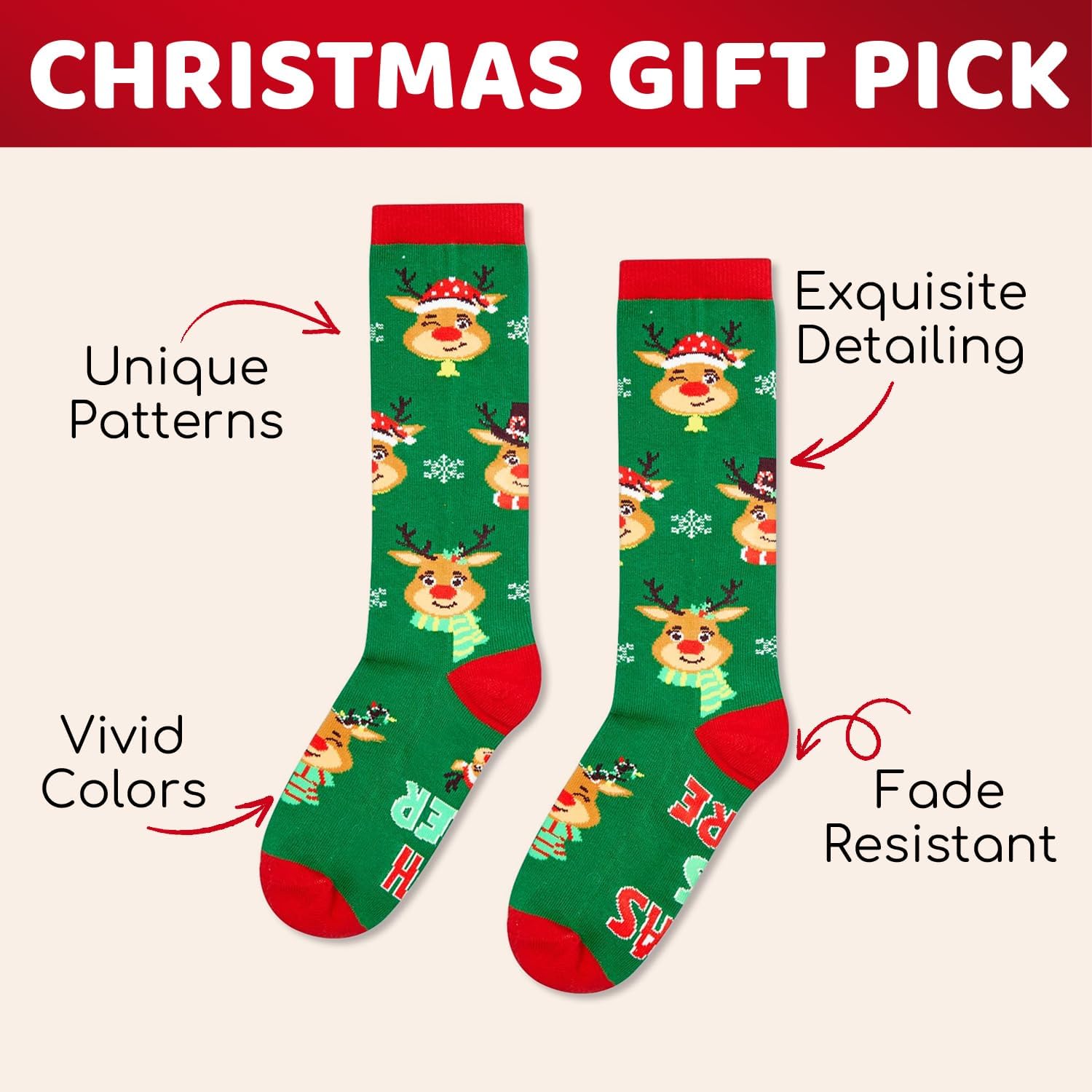 HAPPYPOP Christmas Socks for Kids - Knee High Socks, Holiday Gifts for Boys Girls with Card - Image 5