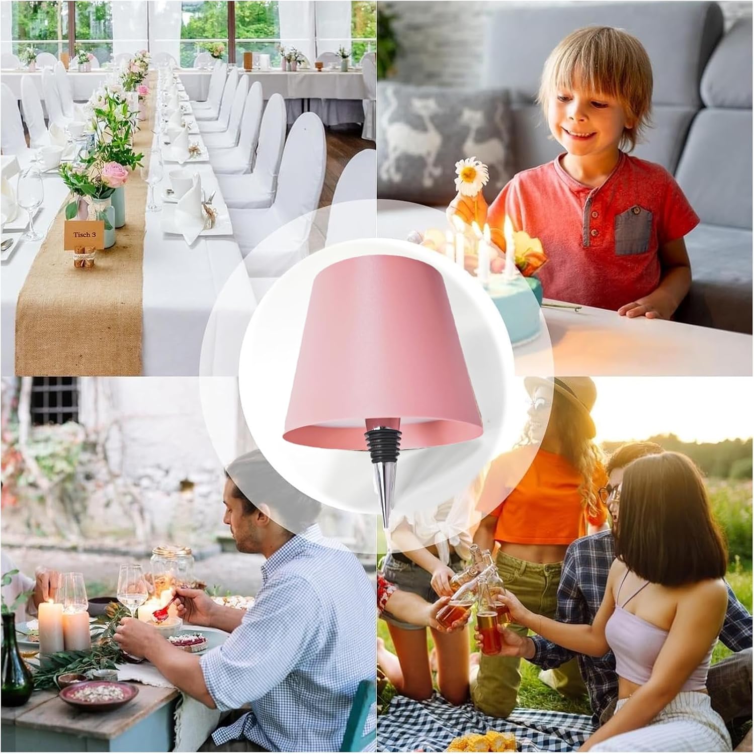 Neioaas Wine Bottle Lamp, 3 Color Light Dimming Metal Wine Bottle Light, Rechargeable Waterproof Bottle Touch Lamp Head with for Home,Bar,Camping,Travel,Restaurants, Party, Decor & Gifts(Pink, 1PC)