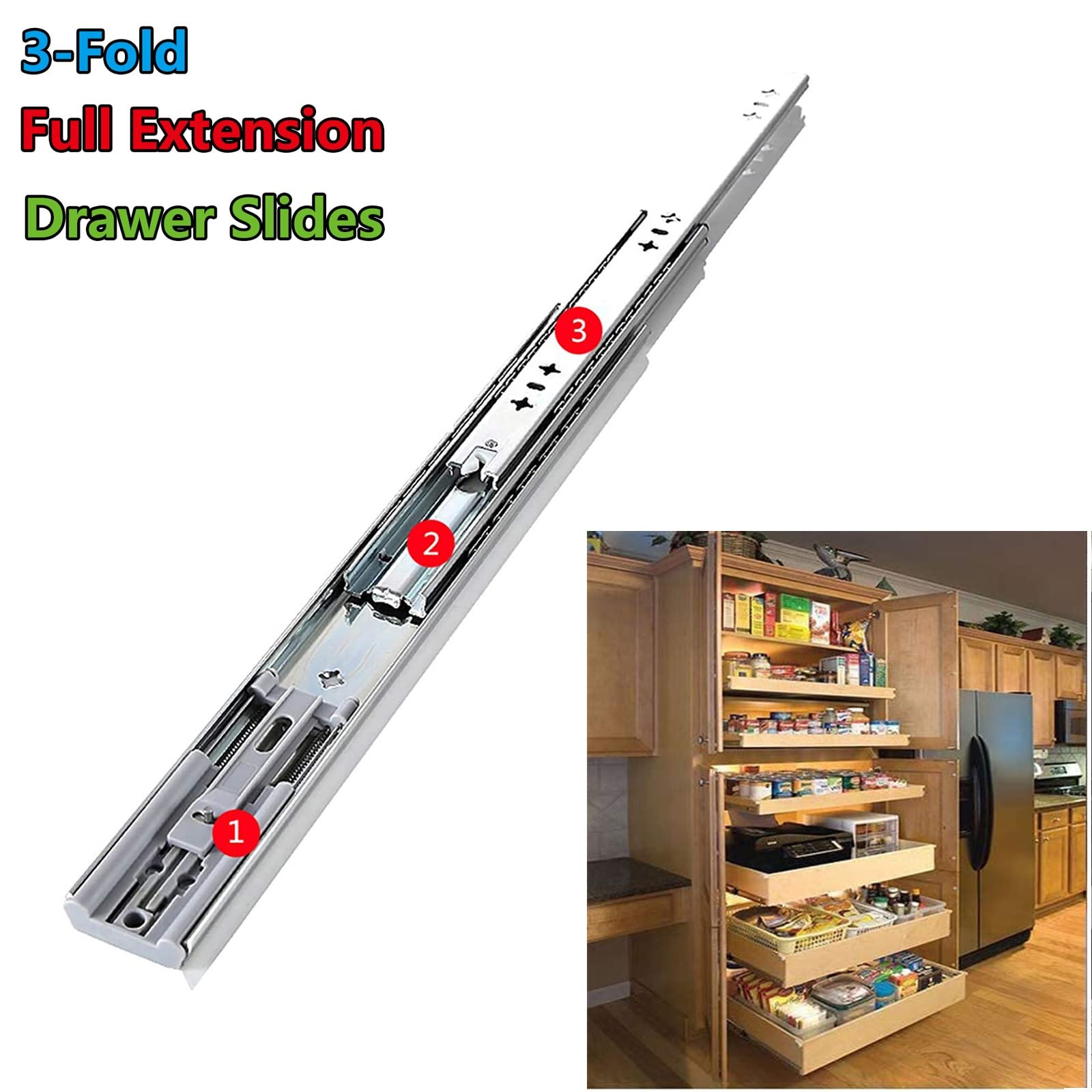 Lot De 2 Paires De Glissières De Tiroir De Cuisine/lit Avec Rouleau, Revêtement En Poudre Blanc, Durables Et Résistantes à La Rouille, 25, 35, 40, 55 Cm