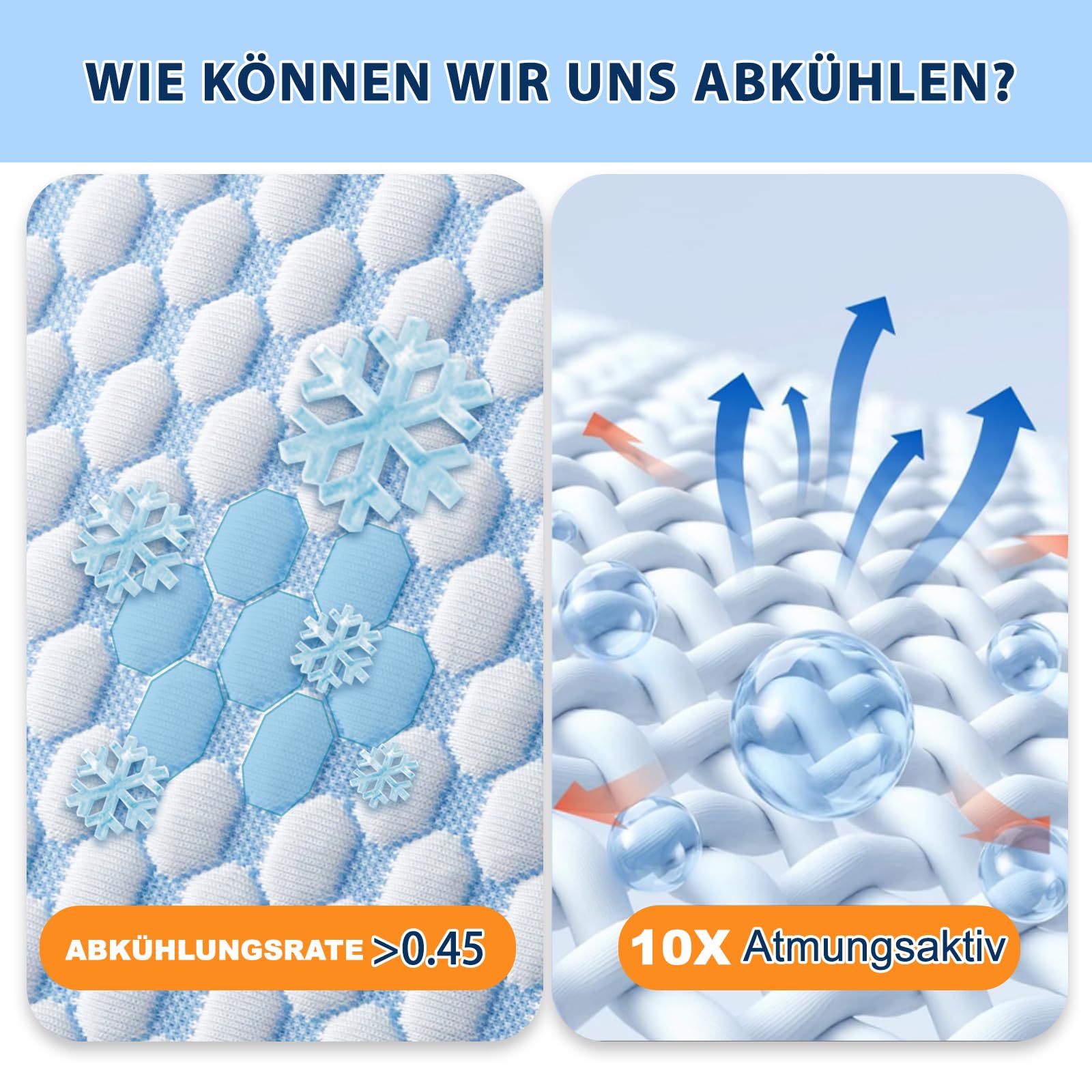 Memory Foam Kissen Kühlendes Kopfkissen Nackenkissen Ergonomisches Seitenschläferkissen 40x80 cm Blau-grau