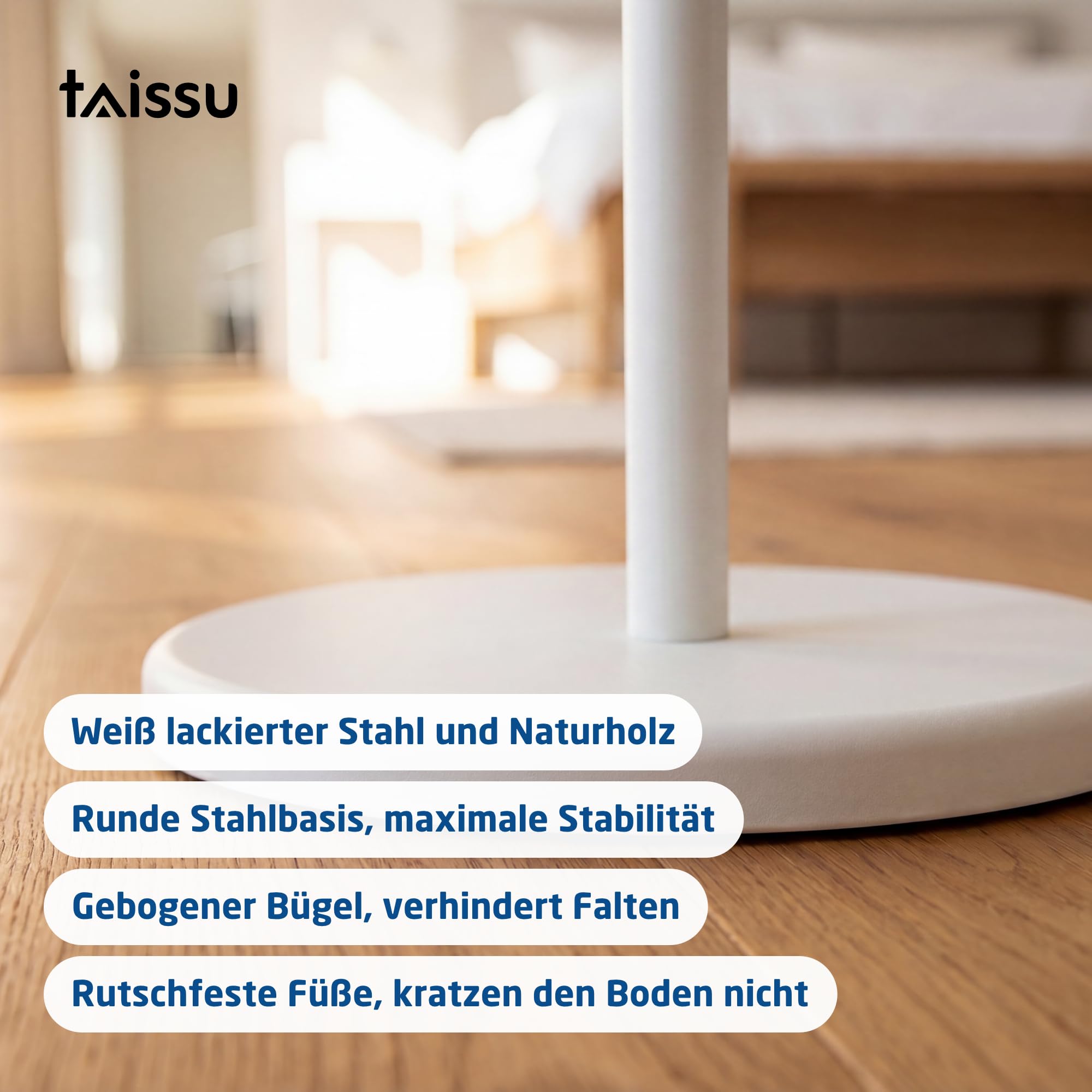 Herrendiener Mod. EIDE - Farbe Weiß und Holz - Mit oberer Kleiderstange und Hosenstange - 47 x 29 x 111 cm - Stahl und Holz - Kleiderständer für das Schlafzimmer