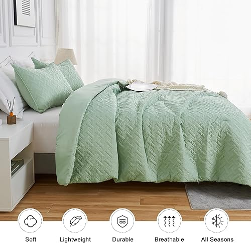 Miniatura 5 de Qucover Juego de edredón de 3 piezas de edredón de microfibra con patrón geométrico de cesta para todas las estaciones, con fundas de almohada, 102