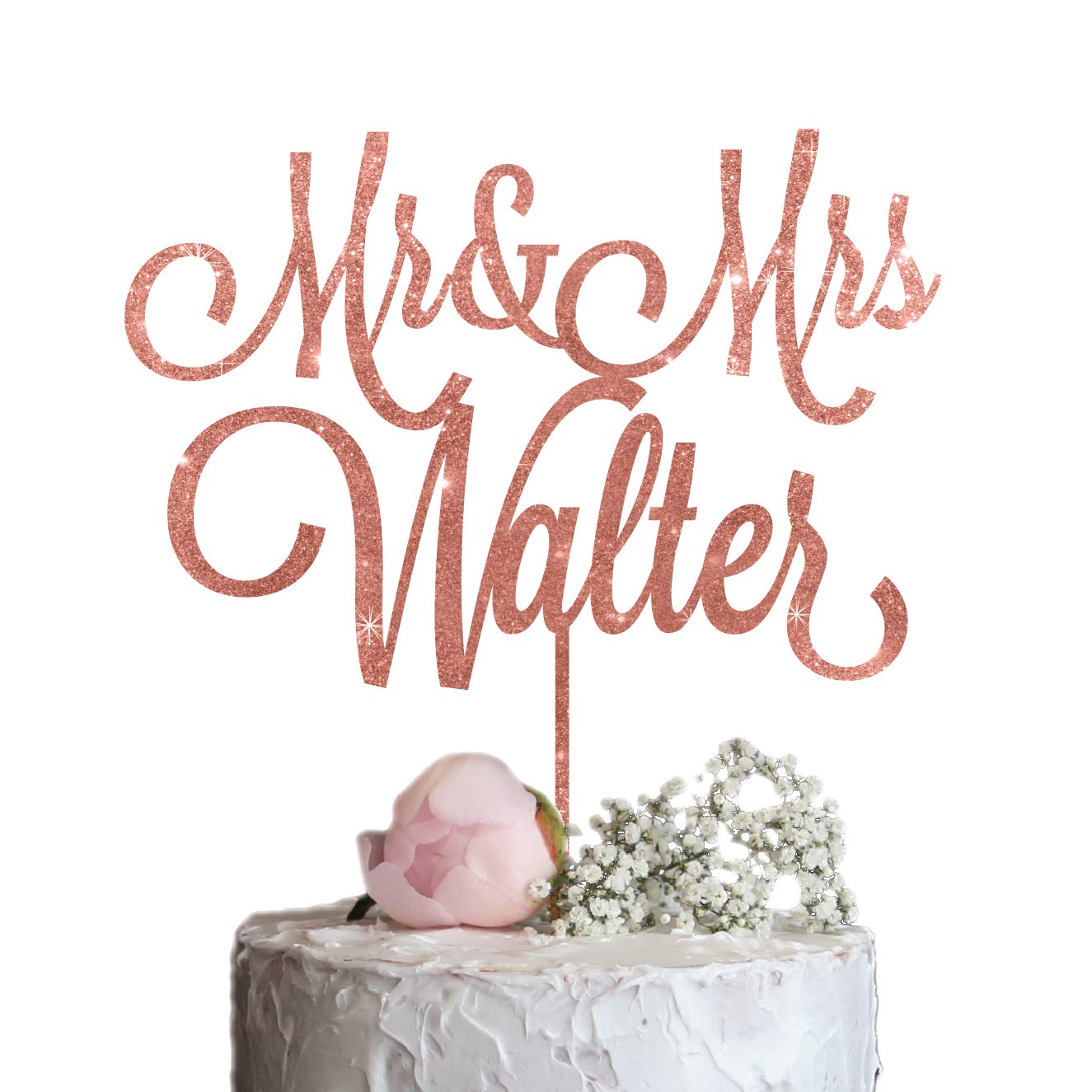 Custom Wedding Cake Topper with your Last Name, Mr and Mrs Cake Topper, Calligraphy Wedding Cake Topper, Rose Gold Silver Glitter