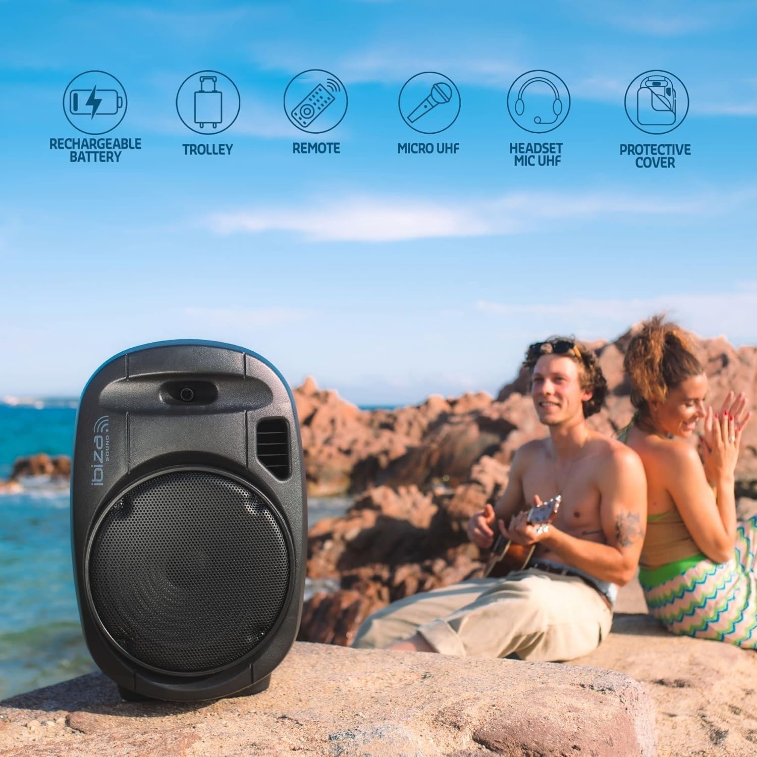Ibiza - Pack Sono 2 Enceintes Portables USB Bluetooth PORT12VHF-MKII-TWS 700W 6 Micros - Paire Supports Enceintes SS01B-MINI
