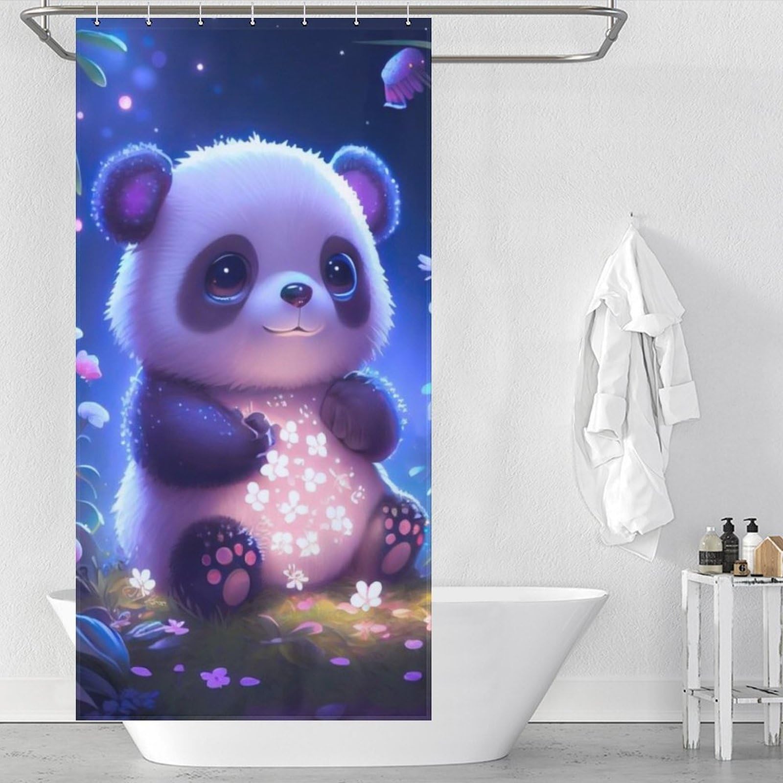 Rideau de douche pour baignoire d'angle imprimé panda rigolo
