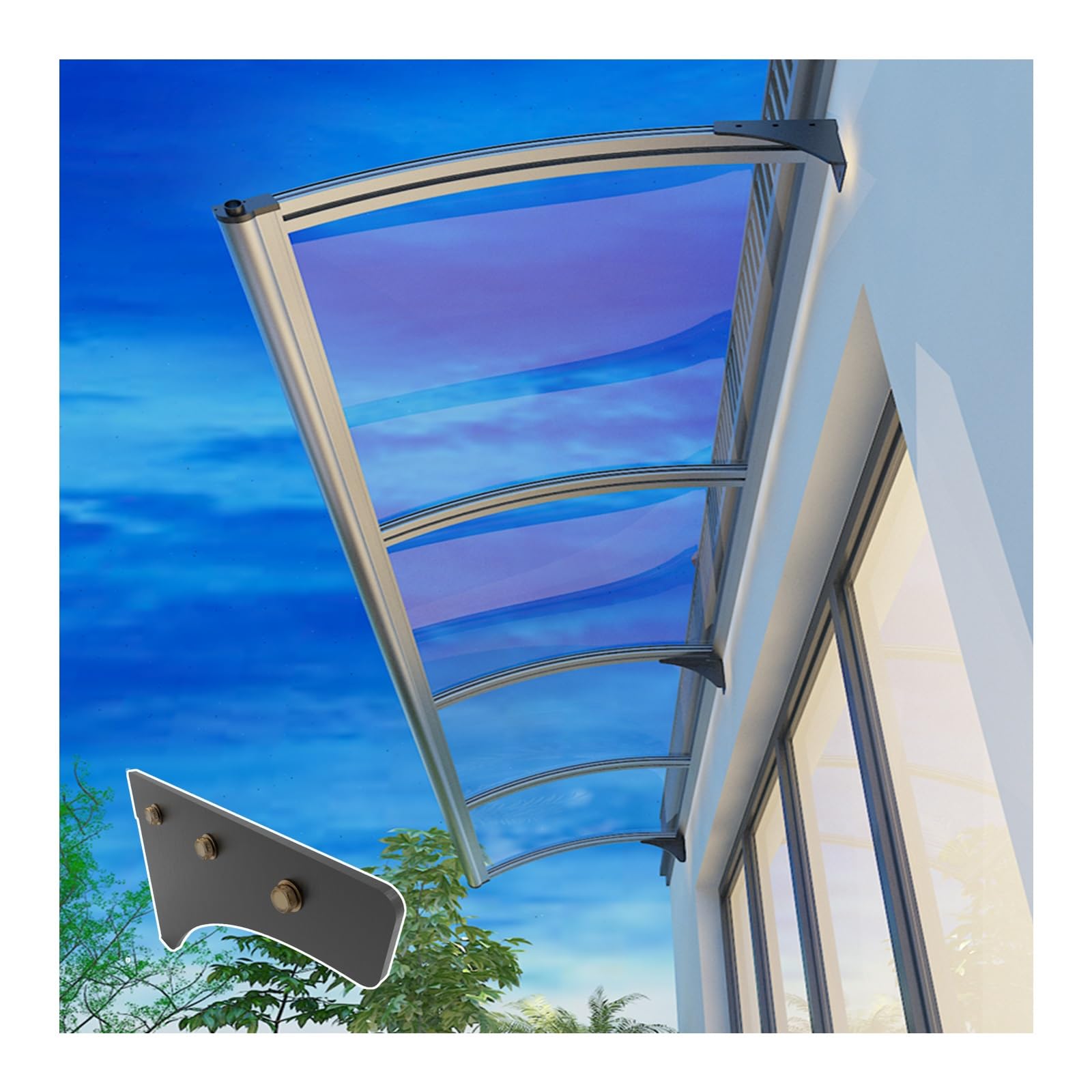 GJZQDKX Entry Door Awning Polycarbonate Canopy UV Protection Weather-ResistantAging-Resistant Awning for Balconies 57x260cm (22.4x102in)
