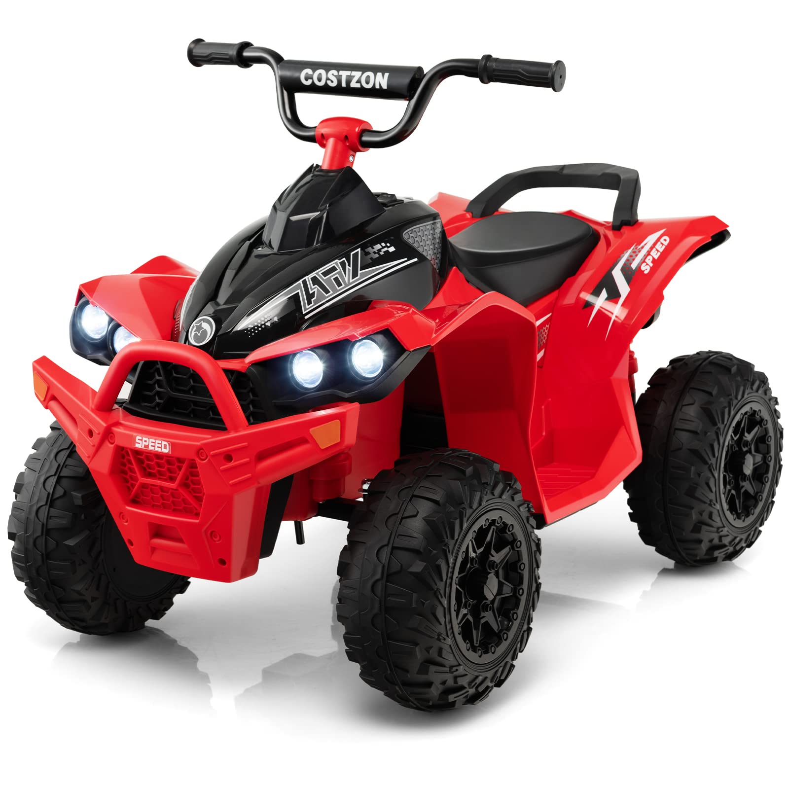 Costzon Kids ATV, 12V Battery Powered Ride on Car Quad W/Adjustable Speed, Treaded Tires, Headlights, Horn, Music, Forward & Backward, Electric ATV for Boys & Girls (Red)