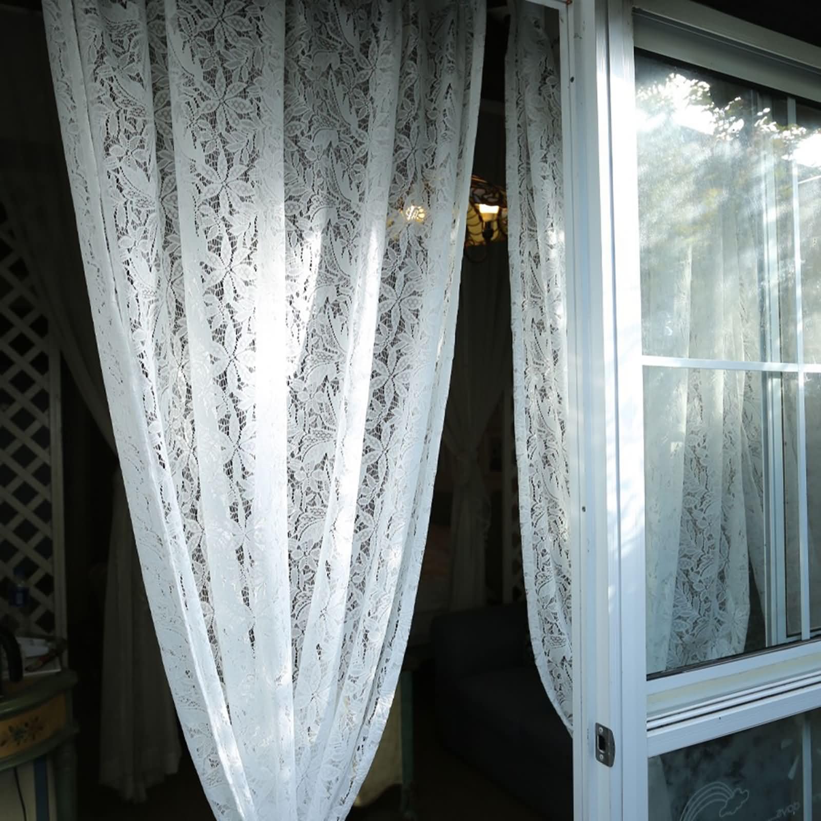 Zazdrostka bistro, zestaw 1 szt., do sypialni, 1 x 200 W x 140 cm (wys. x szer.), krótkie zasłony kuchenne, białe, jednokolorowa, z koronką, haftowana zasłona z motywem kwiatowym, z kieszenią