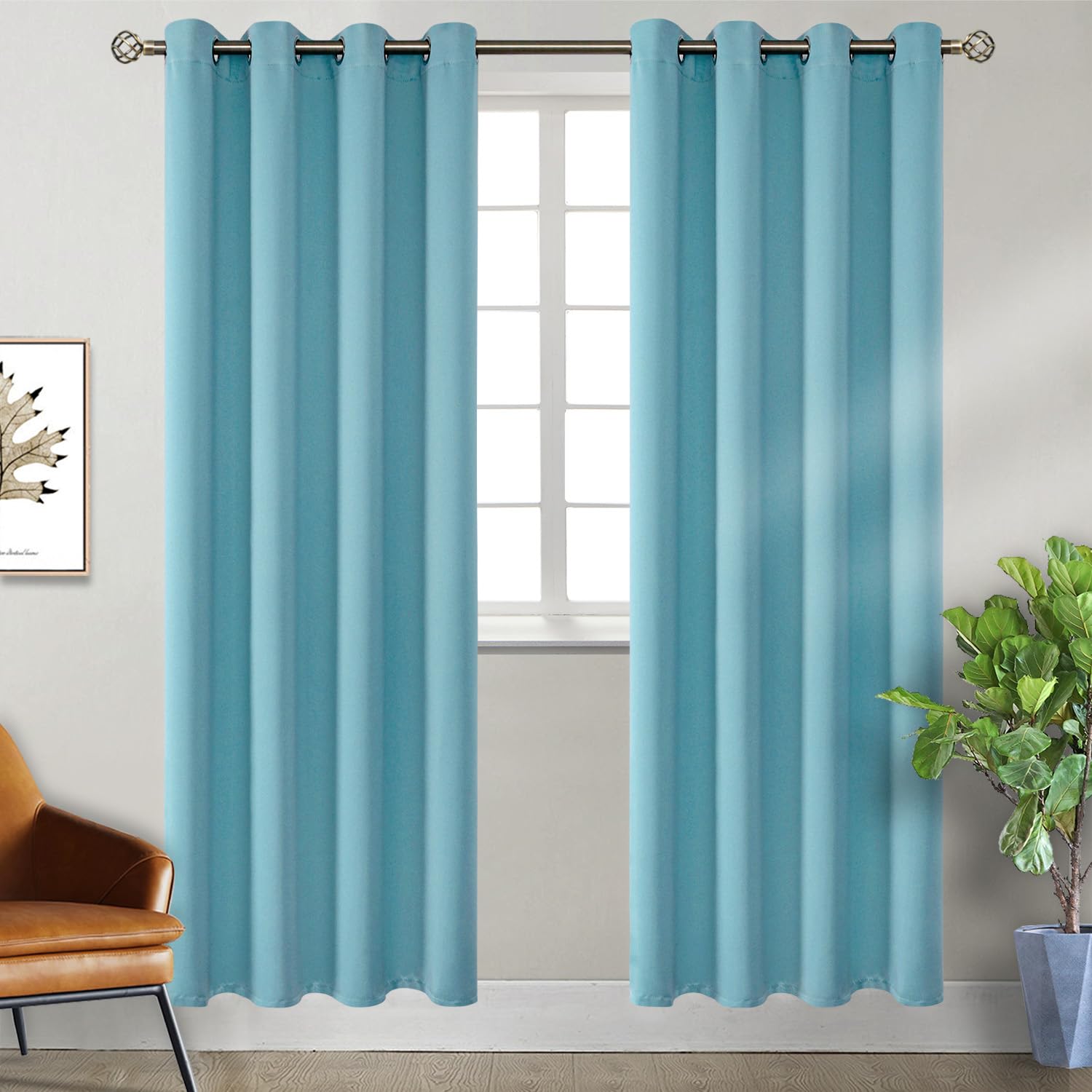 BGment Aqua Blue Room Darkening Curtains 84 Inch for Living Room - 2 Panels