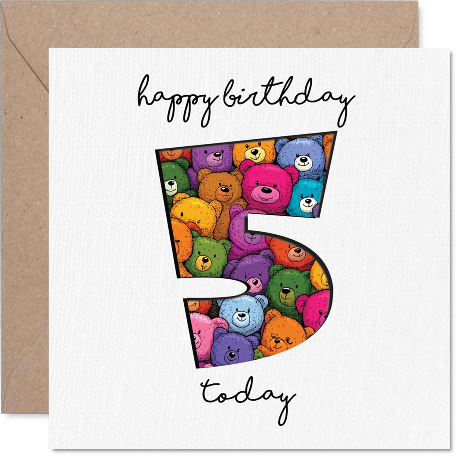 Playful 5th Birthday Card - Bursting with Birthday Fun - Colourful Bear-filled Number 5 Design - Sure to Spark Big Smiles - 145mm Square, Envelope Included