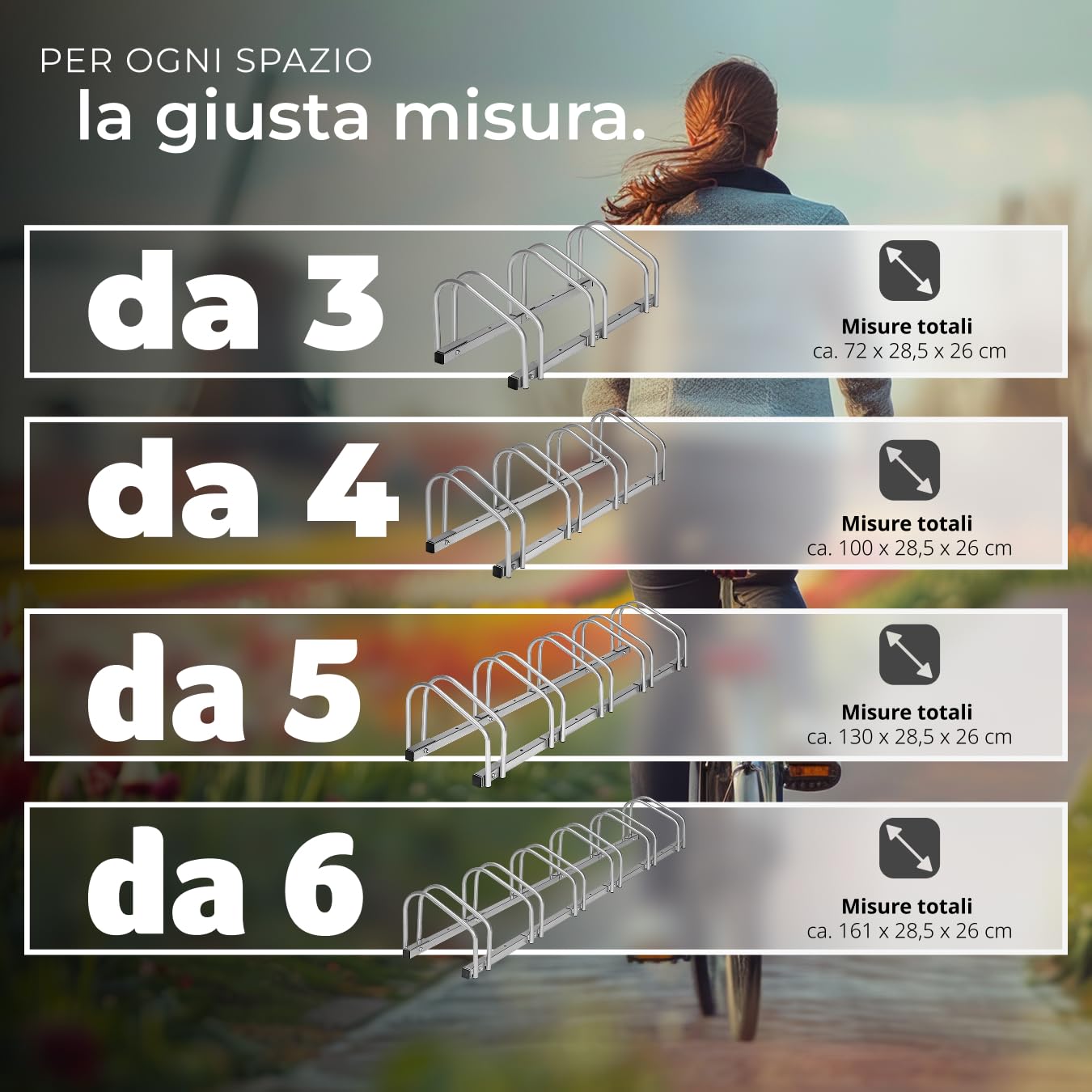 Rastrelliera Biciclette Acciaio 6 Posti Portabici Modulabile Argento