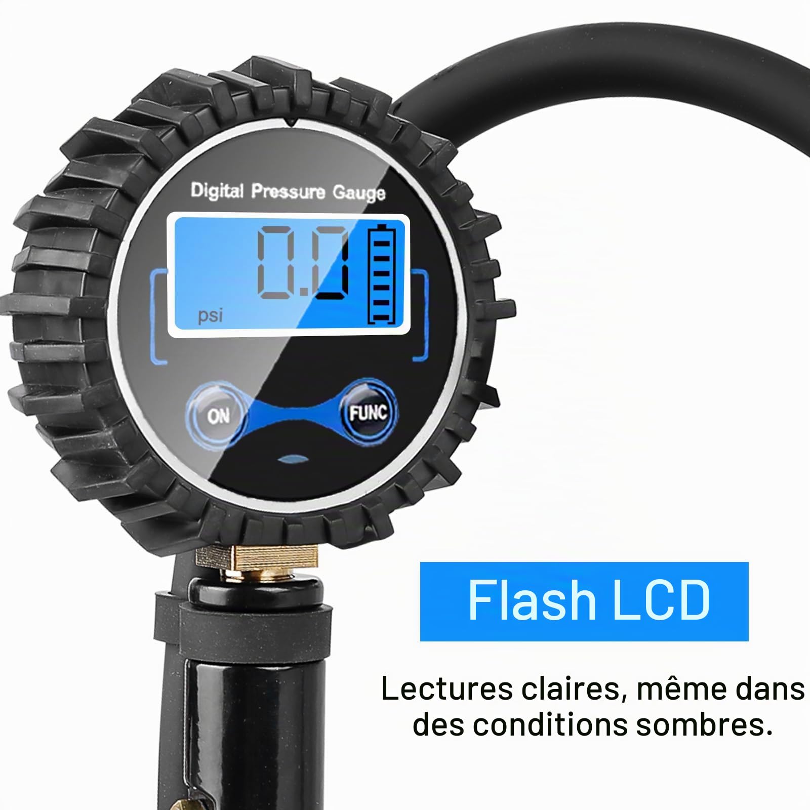 Gonfleur de pneu, manomètre numérique 200 PSI, gonfleur de pneu calibré, jauge de pression des pneus, testeur de pression des pneus haute précision pour voiture/moto/vélo