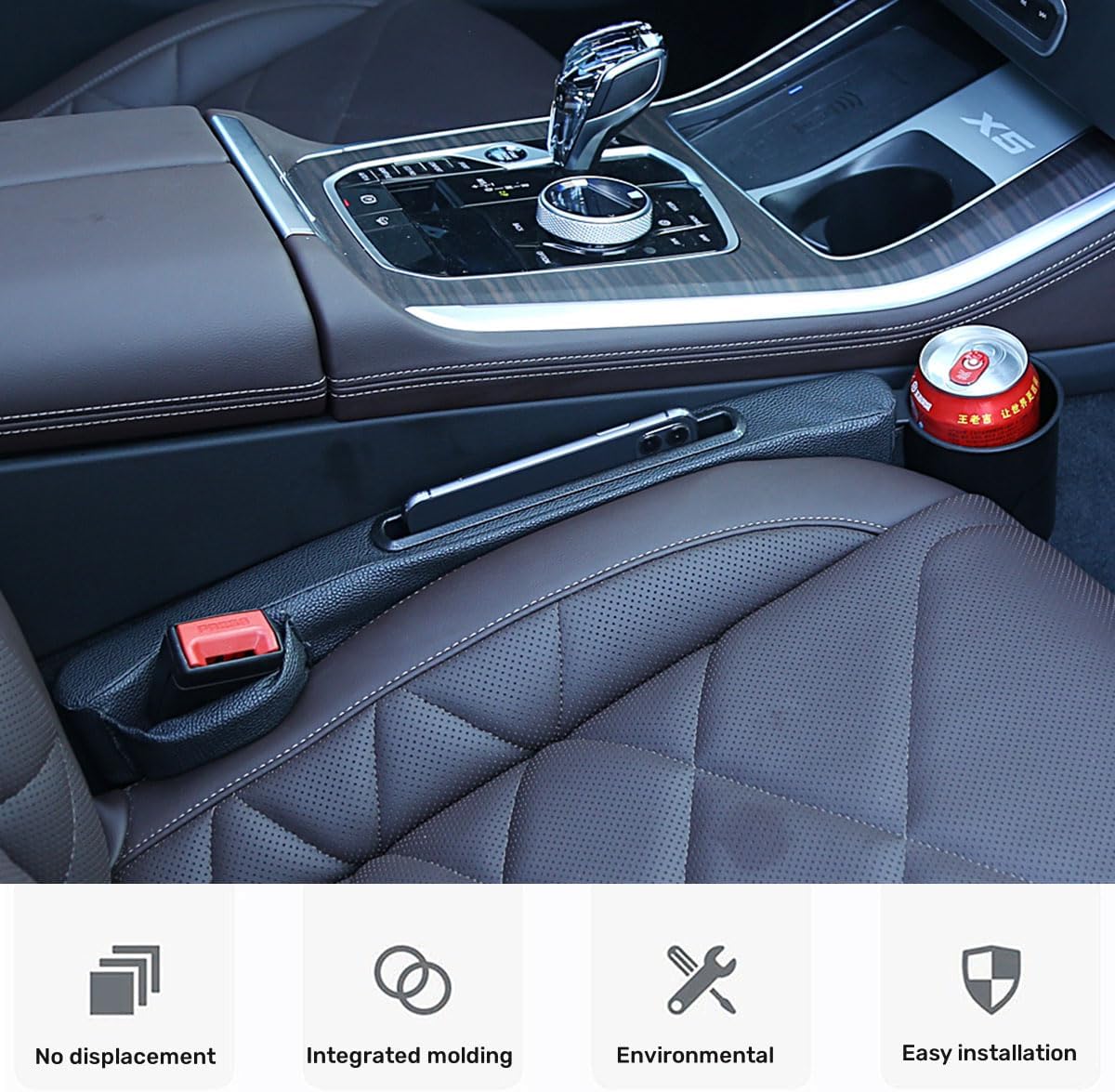 2 Pack Car Seat Gap Filler with Storage Box,Fill the Gap Between Seat and Console,Car Console Gap Filler,Prevent Things from Dropping,Convenient to Storage Keys and Phone(Black)