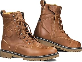 SHIMA THOMSON Lady Motorcycle Stiffles Women's - Reinforced Leather Motorcycle Shoes with Side Zip Ankle Support Non-Slip Sole (Brown 41)