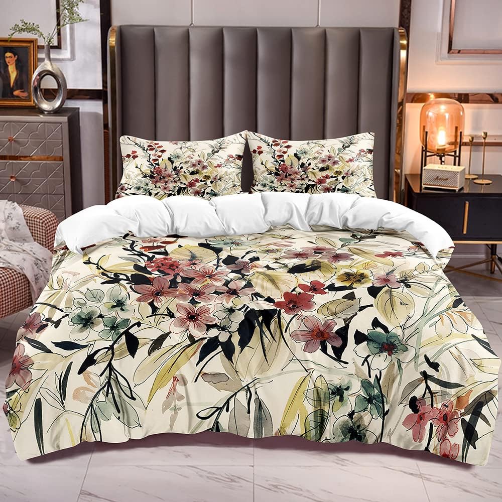 JIJIWANG Farmhouse Botanical Duvet Cover Cal King Garden