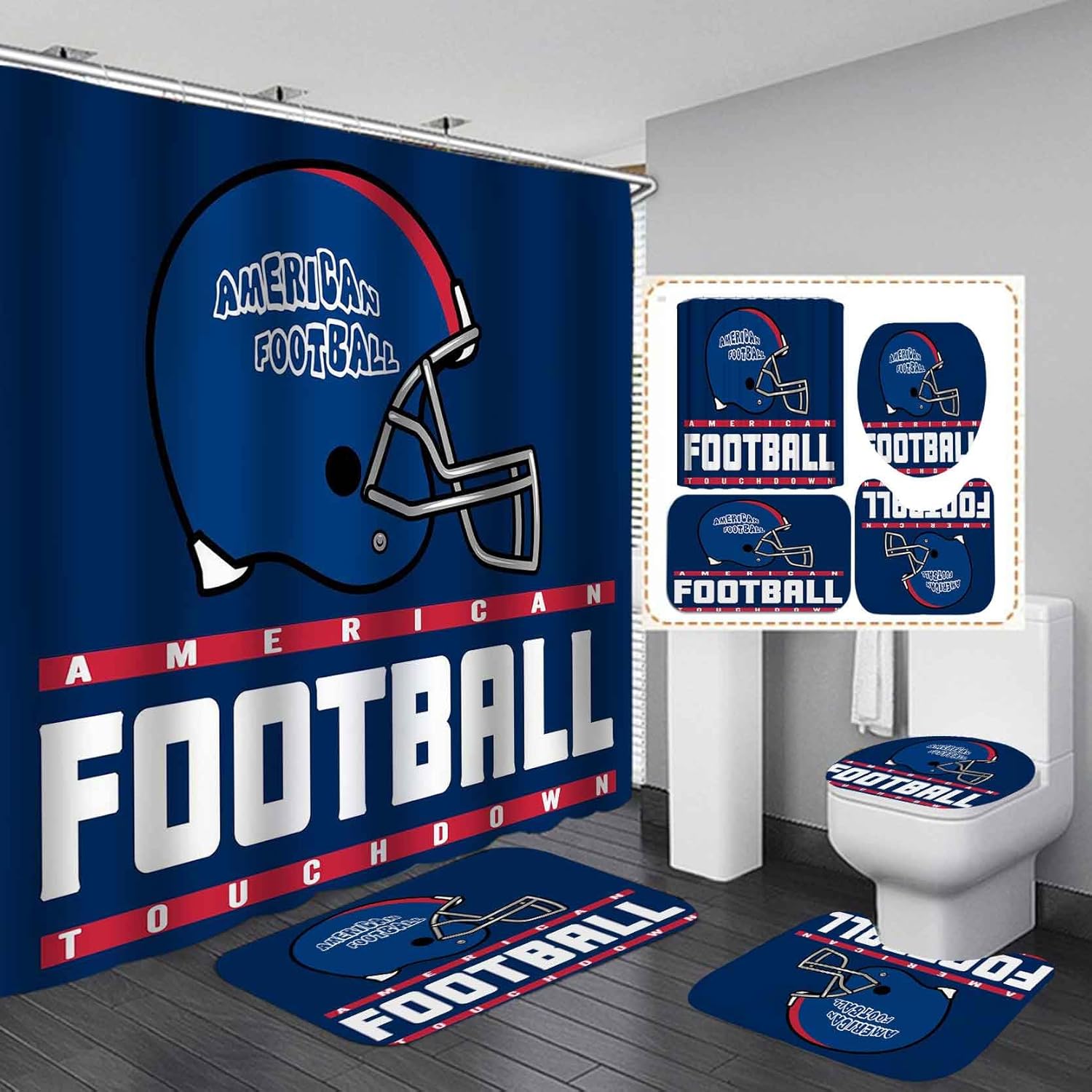 Namdeva 4PCS/Set American Football Shower Curtain, New York