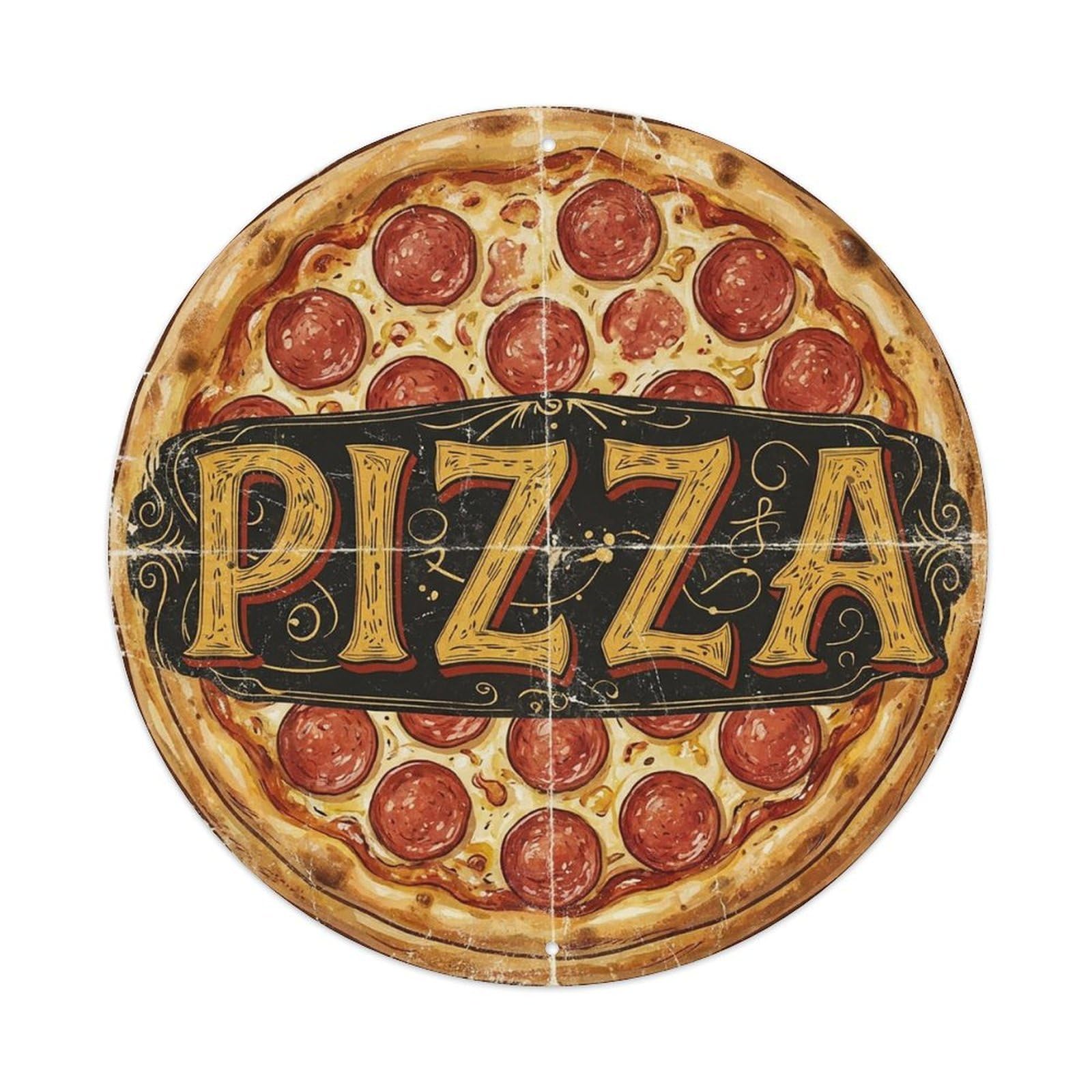 Yrnq 8X8inch Vintage Style Vintage Pizza Pepperoni Salami Cheese Food Decoration Metal Tin Sign
