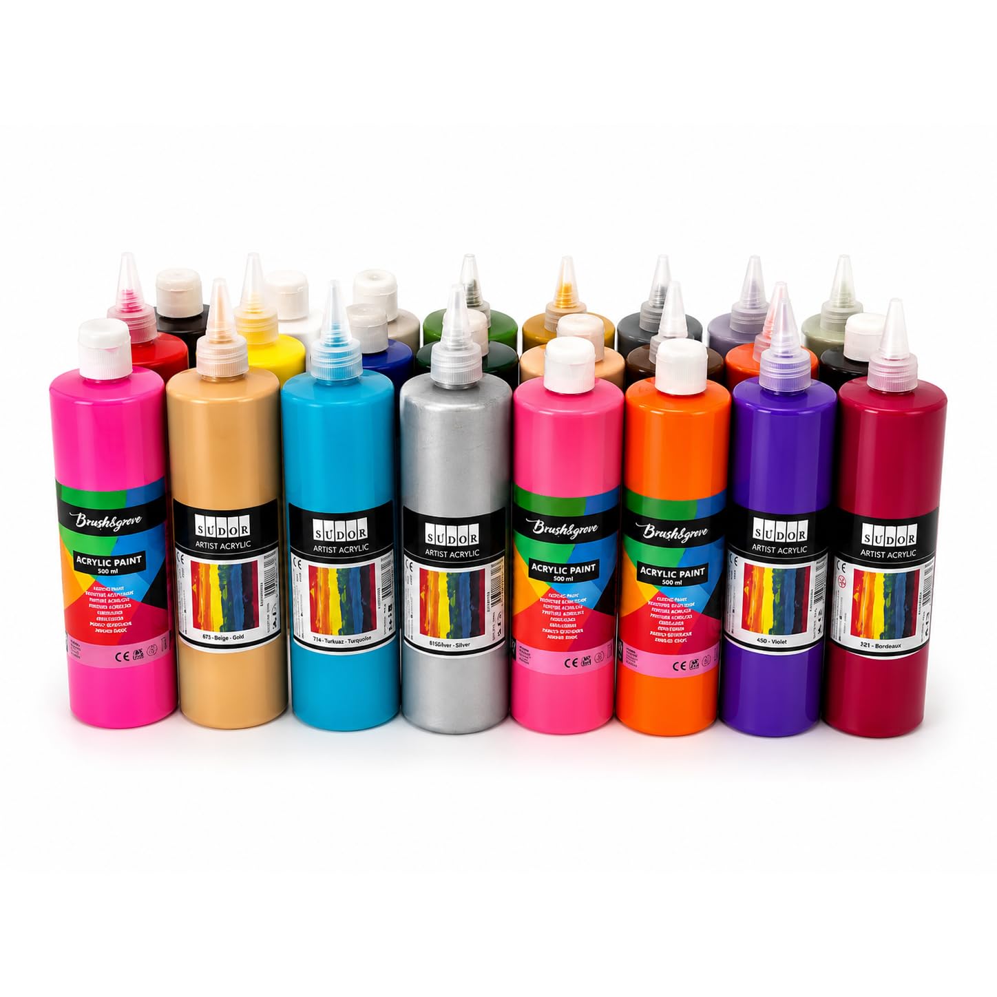 SÜDOR Acrylfarben Set 24 × 500 ml – Hochpigmentierte Künstler-Acrylfarben mit starker Deckkraft – Für Jugendliche & Erwachsene ab 14 Jahren – Ideal für Leinwand, Holz, Stein & Pouring