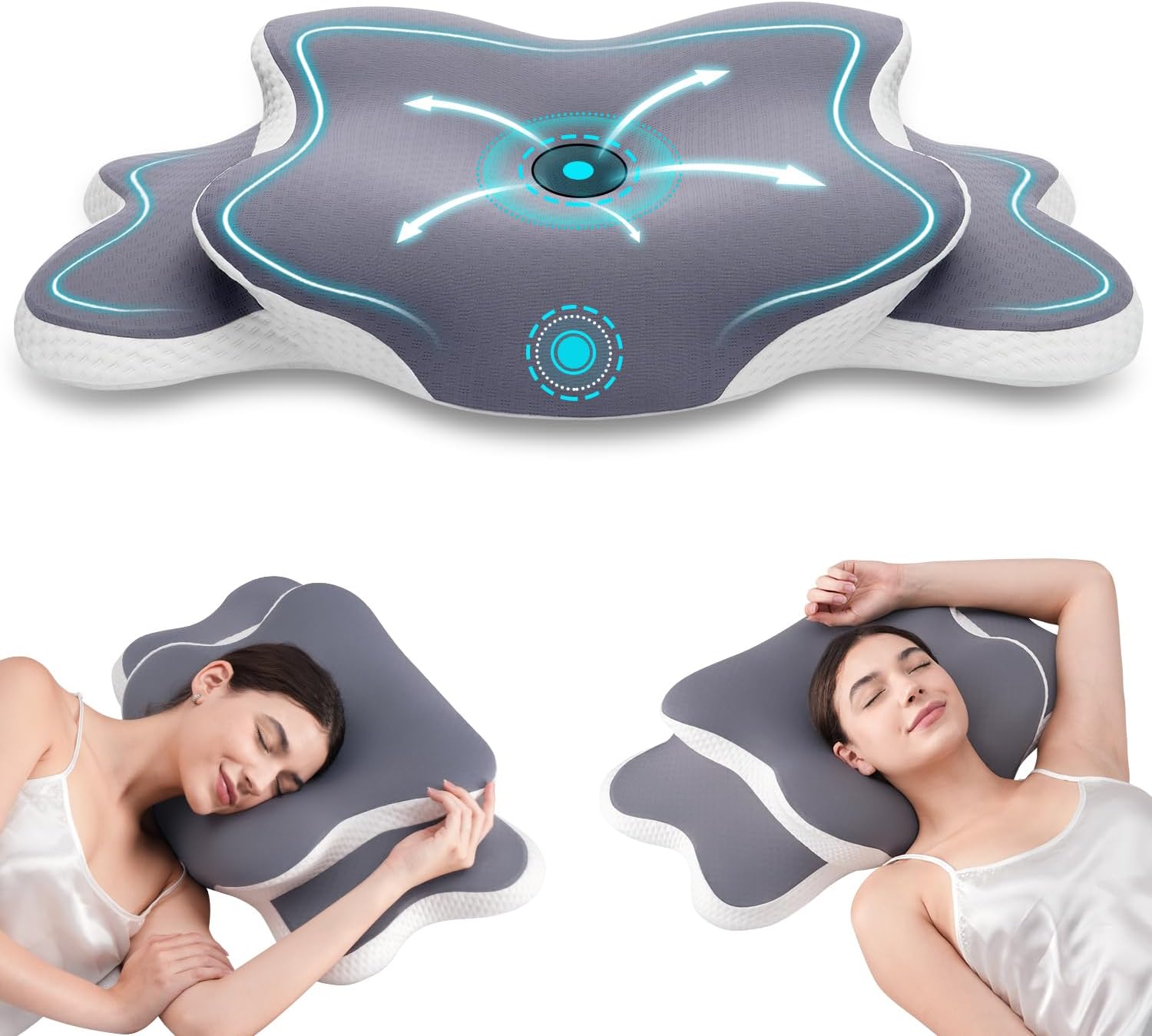 Delyoly Cervical Neck Pillow Memory Foam Pillow, 2 in 1 Cervical Pillow for Neck Pain Relief, Ergonomic Neck Support Pillows for Side Back Stomach Sleepers with Comfortable and Breathable Pillowcase