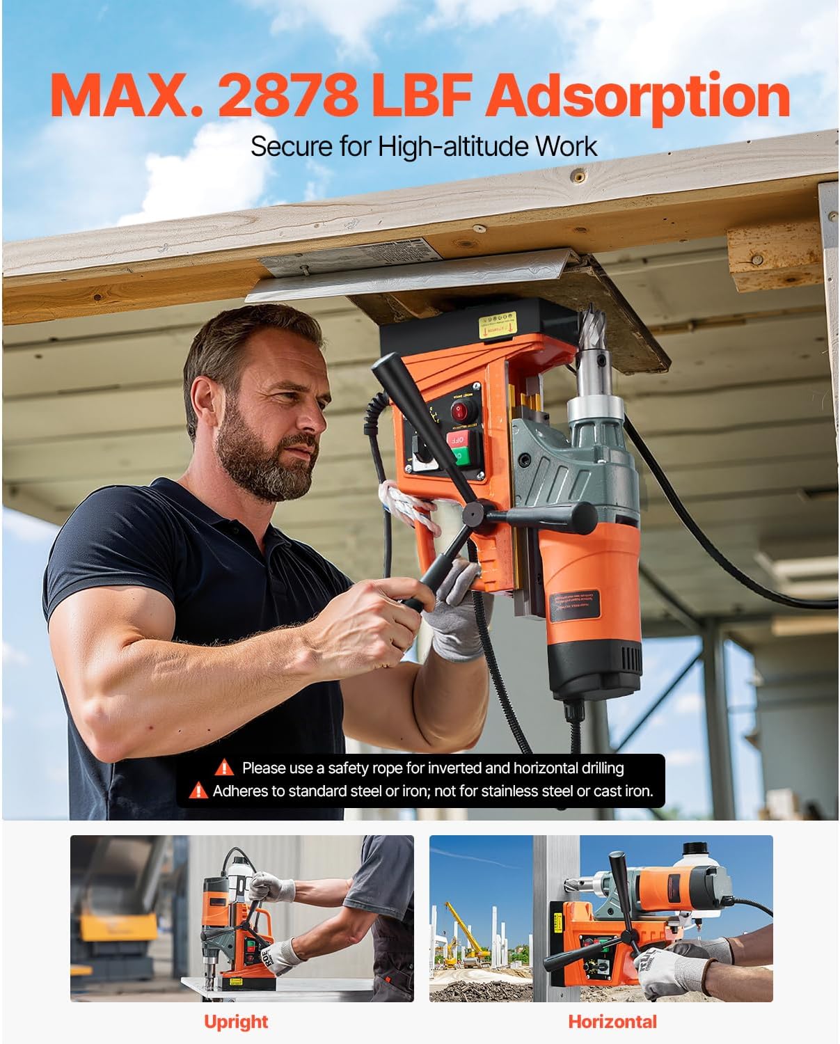 Happybuy Magnetic Drill, 1450W Motor with 2 in Boring Diameter. 2878 lbf Portable Electric Mag Drill Press. Comes with 6 Coring Bits, Variable Speed. Ideal for Metal Surface Drilling
