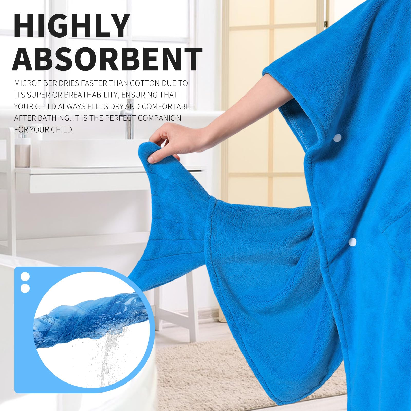 OLAOLA Kids Poncho Towel Hooded Beach Changing Robe Children Absorbent Bath Towels Swimming Wrap for Boys Girls 3-12 Years, Shark - Image 3