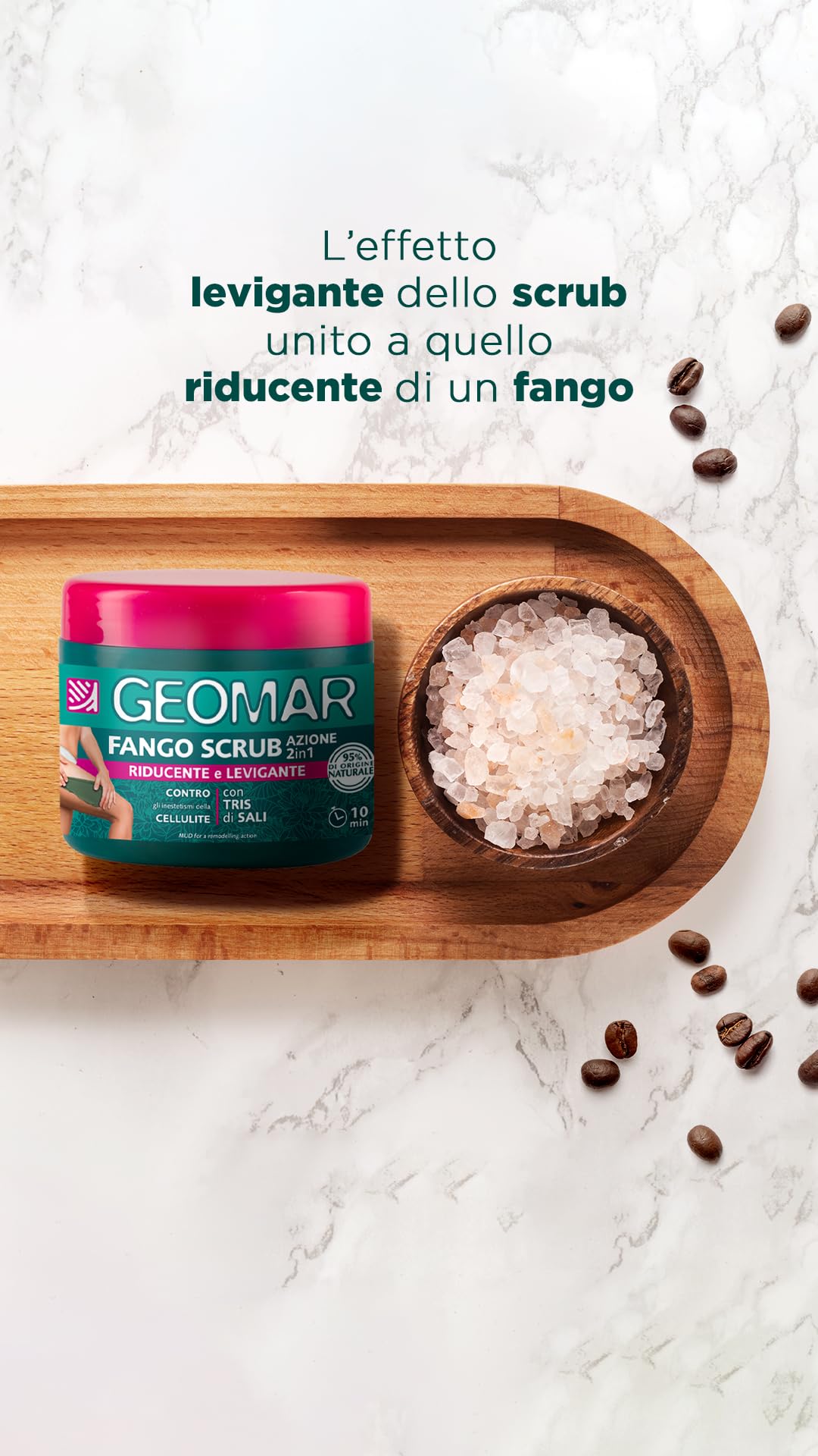 GEOMAR | Fango Scrub, Azione 2 in 1, Riducente e Levigante Contro gli Inestetismi della Cellulite, 95% di Origine Naturale, Tris Di Sali (Sale Marino, di Epsom e del Mar Morto), Made in Italy, 600 g