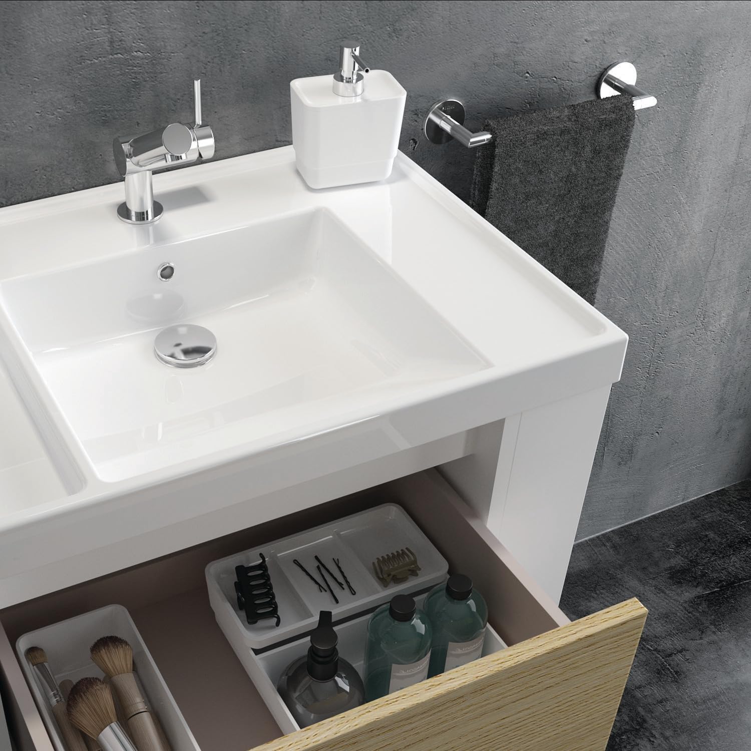 Bath+ by Cosmic Duo Round Toallero, Gamuza, Cromo, 45 cm