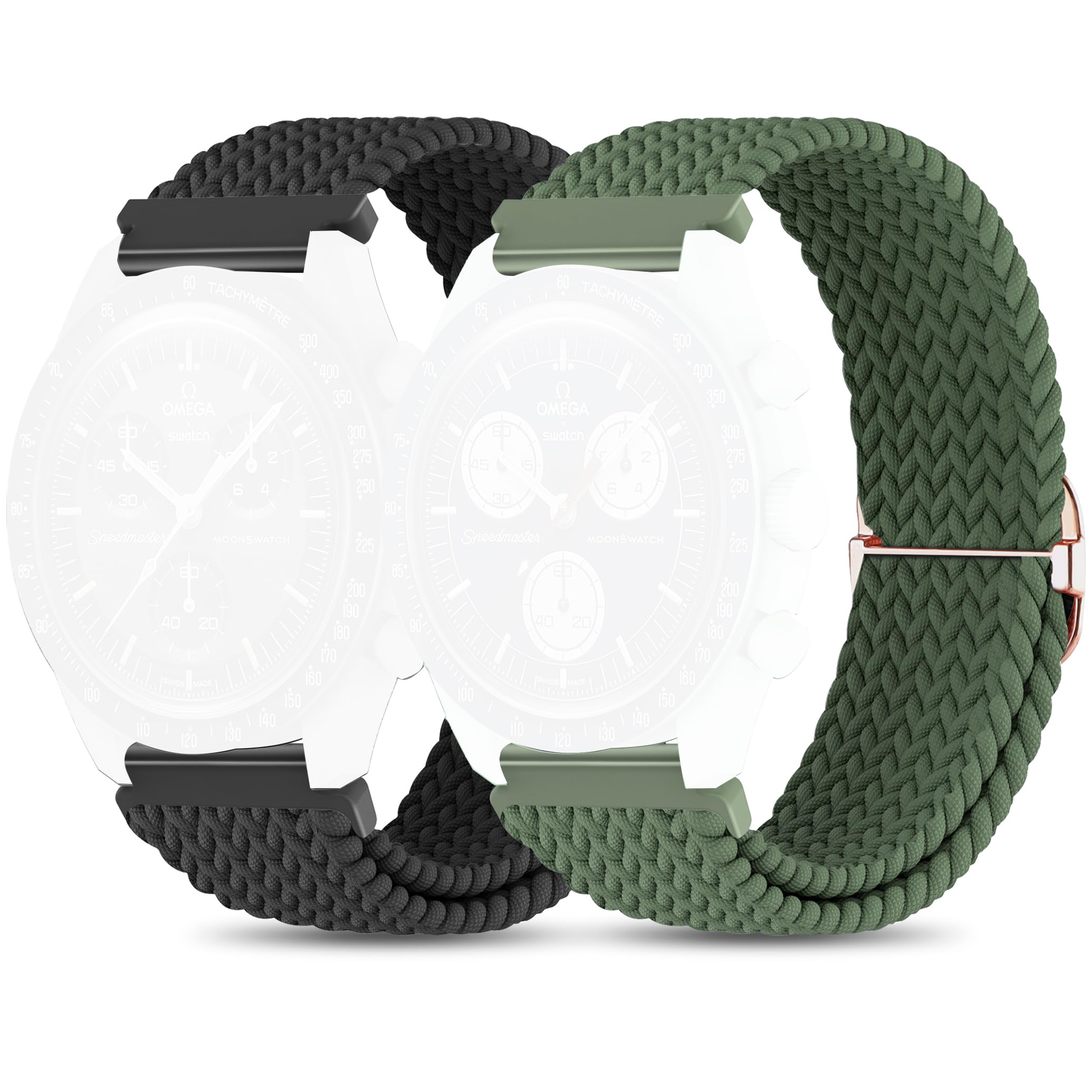 Braided Bands for 20mm Moon watch Watch,Stretchy Nylon Band Compatible with X Moon watch Speedmaster(2 Pcs)