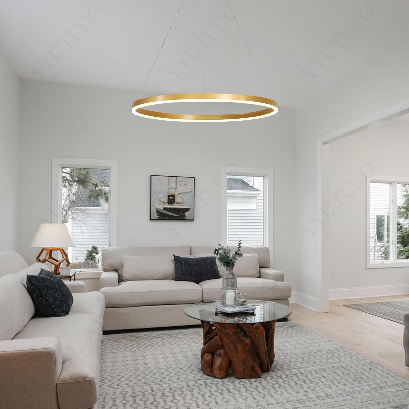 Lámpara colgante LED Moderna regulable con función de Memoria, diseño de anillo Negro de altura Ajustable para Sala de estar, comedor, dormitorio, cocina, iluminación Interior (40