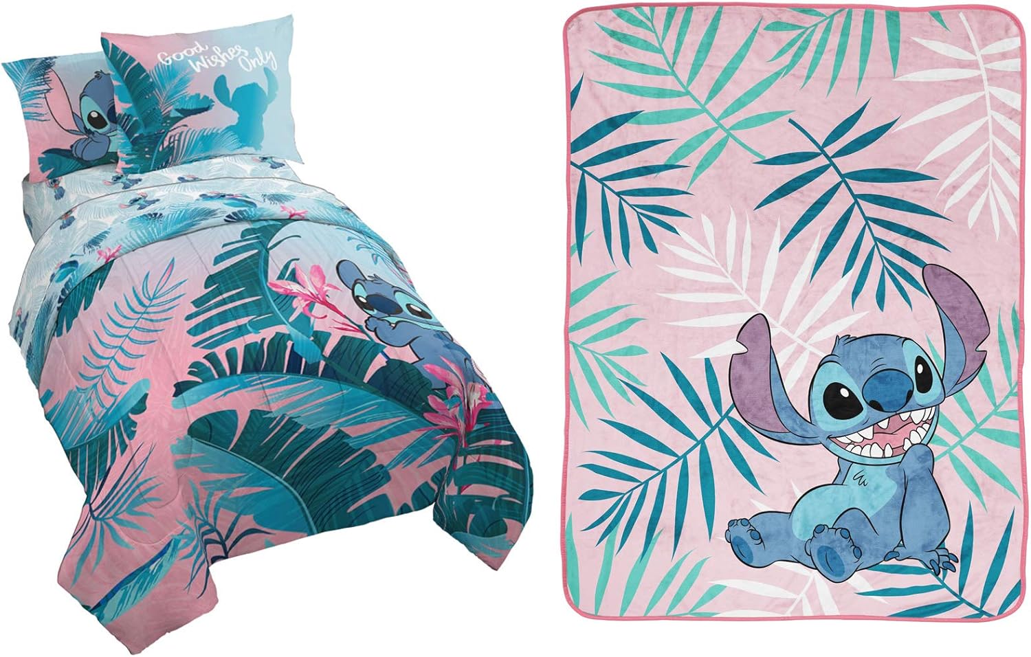 Jay Franco Disney Lilo & Stitch Floral Fun 8-Piece Queen Bedding Bundle- Includes Bed Set, Throw