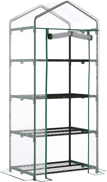 Outsunny 4 Tiers Mini Portable Greenhouse Plant Grow Shed Metal Frame Transparent PVC Cover 160H x 70L x 50Wcm