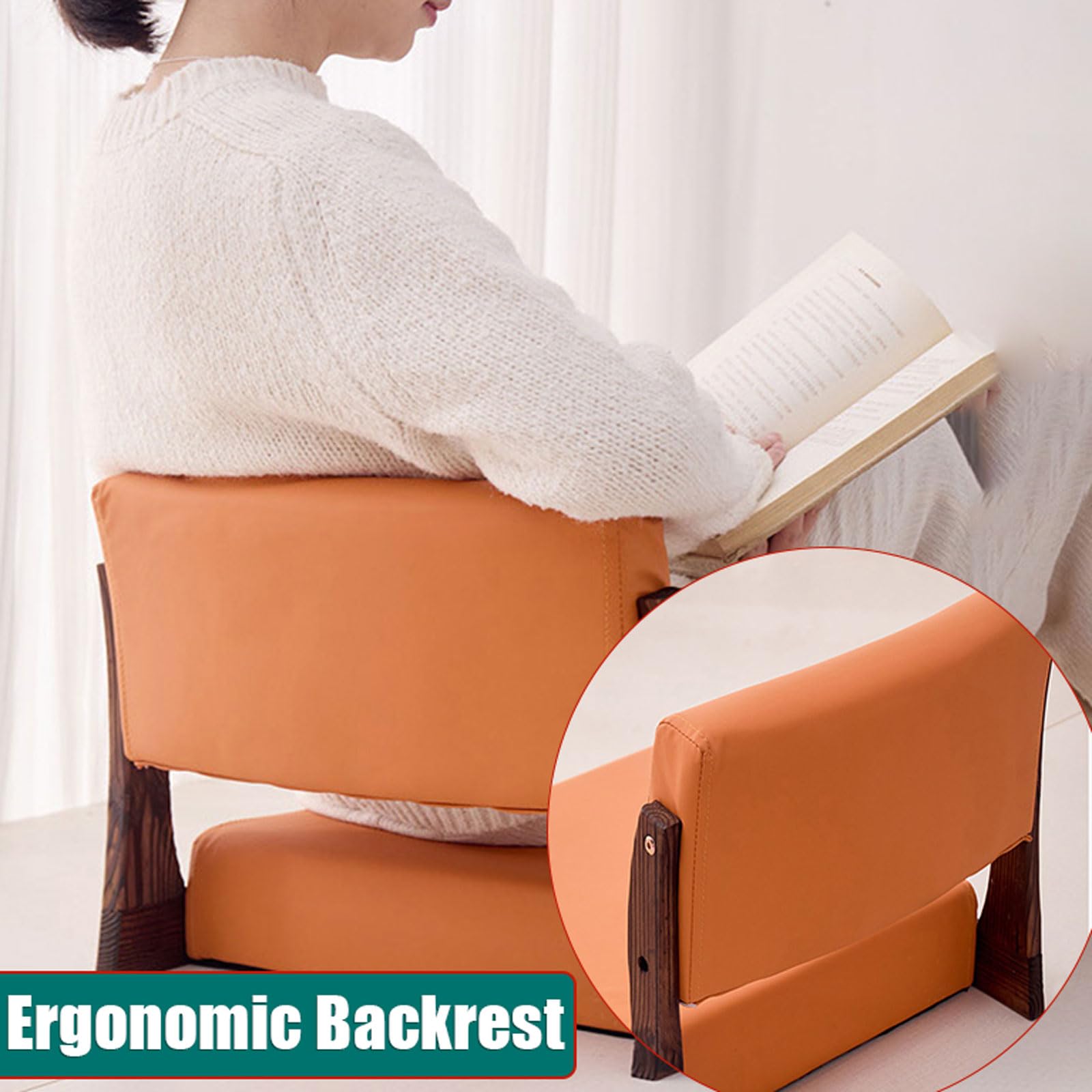 Silla de asiento de estilo japonés, silla tatami de madera sin patas con respaldo, silla japonesa sin patas, silla de respaldo perezoso con ventana de bahía para el hogar, resiste la deformación, para
