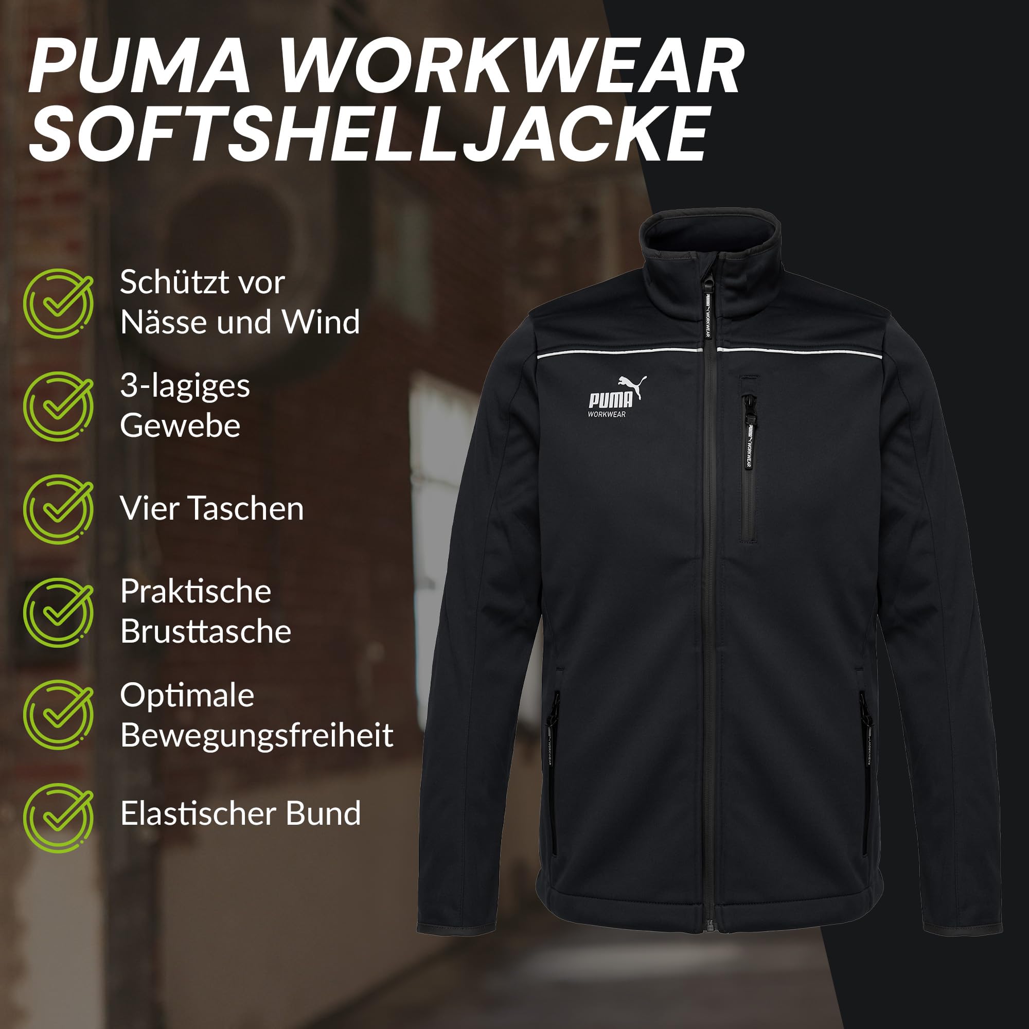 PUMA Workwear Jacke Herren aus Drei-Lagen-Softshellgewebe - Wasserabweisend und Winddicht - Slim Fit - Softshelljacke Arbeitsjacke für Handwerk, Produktion Logistik und Baugewerbe