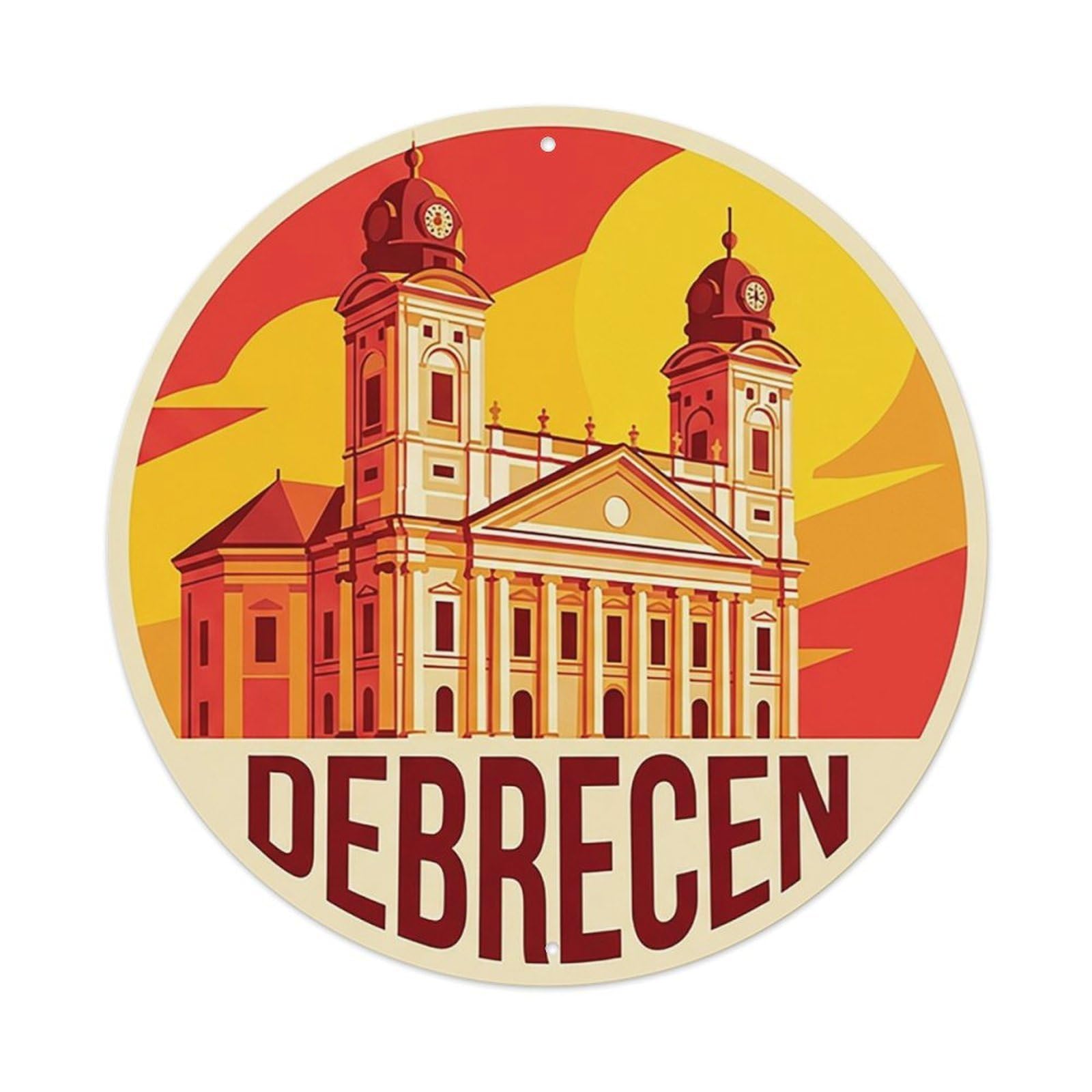 Vintage Travel Hungary Debrecen Vintage Metal Tin Sign Plaque Wall Decor for Cafe, Club Bar, Office, Garden Metal Poster 8x8Inch