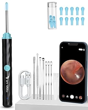 Dr Vaku® Earocam Earwax Removal Tool with Extra Cleaning Kit (Set of 8) HD Camera Wifi Connection & 6 LED Lights Endoscope Tool Ear Cleaner for iOS & Android + 11 Silicone Tips Free - image, photos