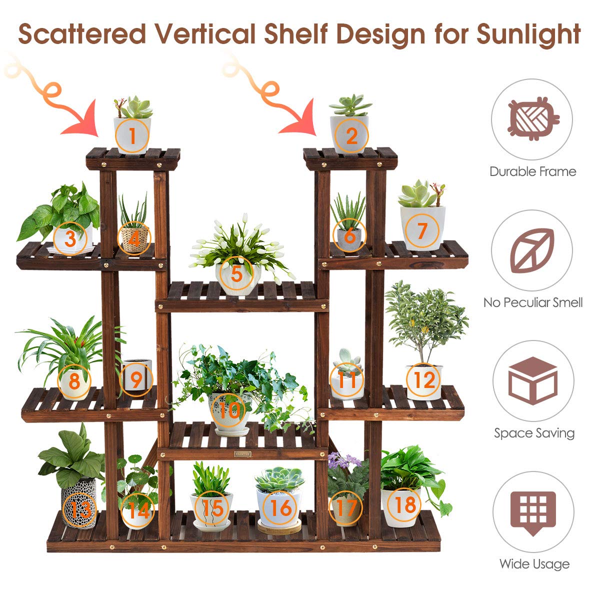 GOPLUS Scaffale Portafiori in Legno, 5/6/7 Ripiani, Scaffali Porta Piante, Design Raffinato, in Legno Massiccio, per Interni, Esterni, Giardino, Serra (125x25x114 cm (6 Ripiani))